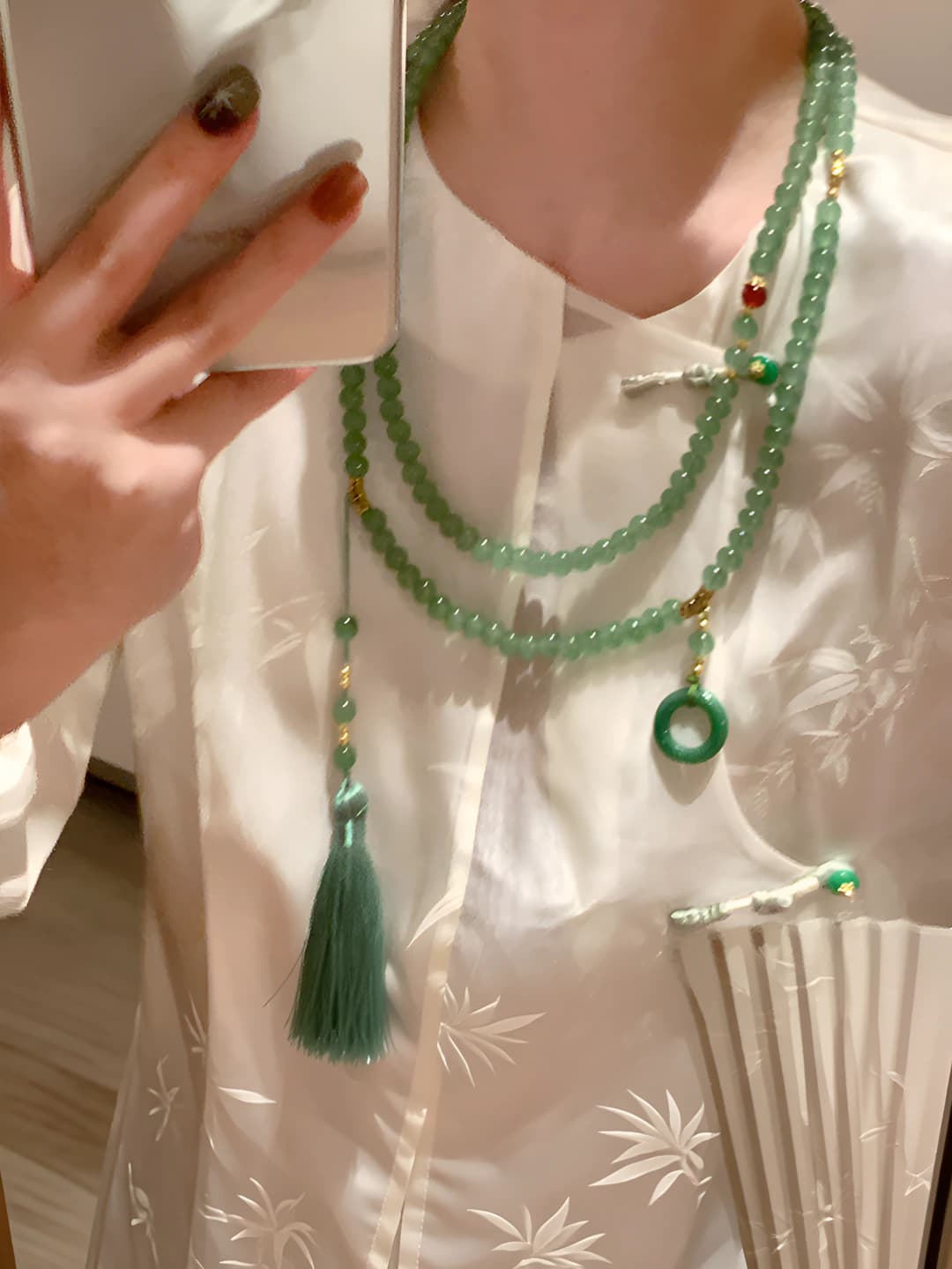 Light Green Tassel Necklace, Crossbody