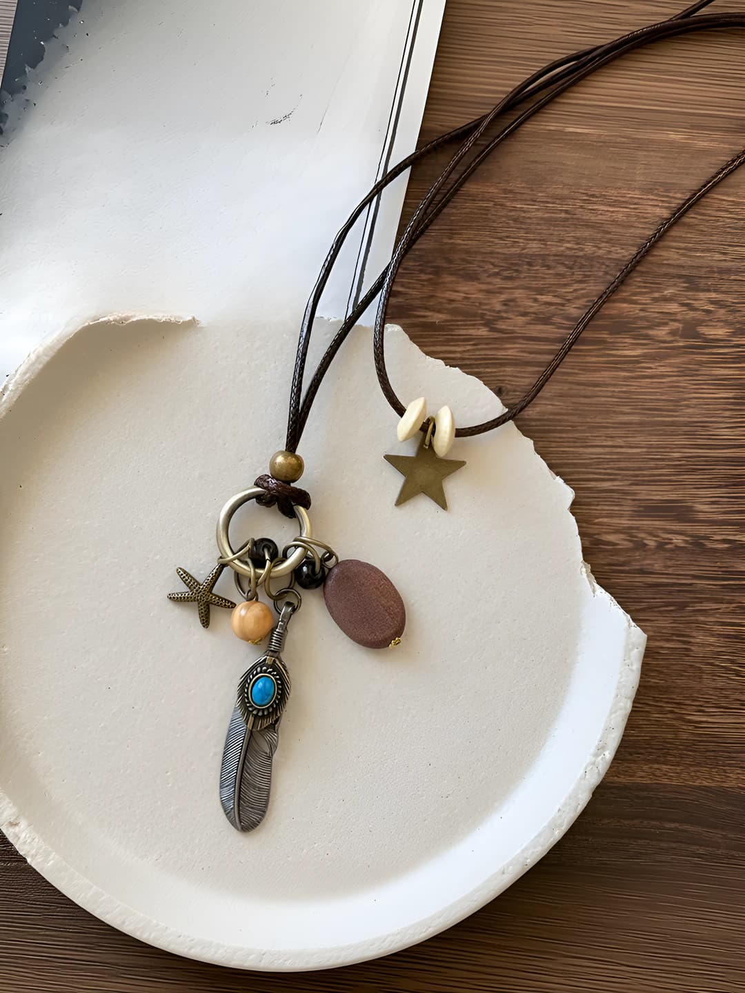 Bronze feather necklace