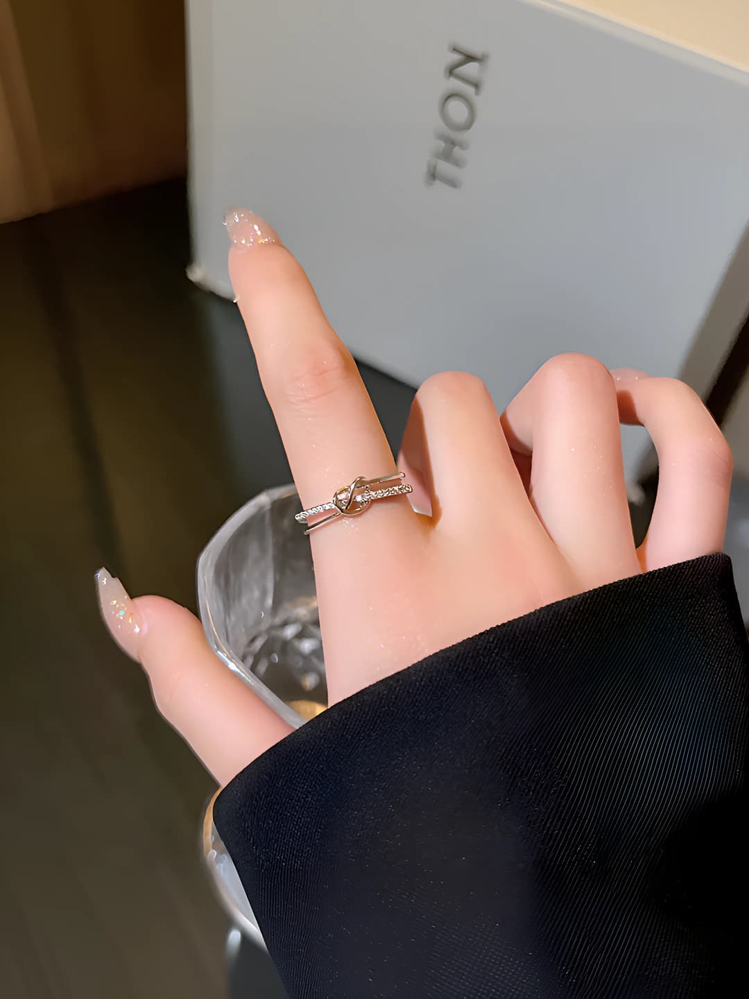 Women's ring in retro style, Korean style, geometric shape, open design