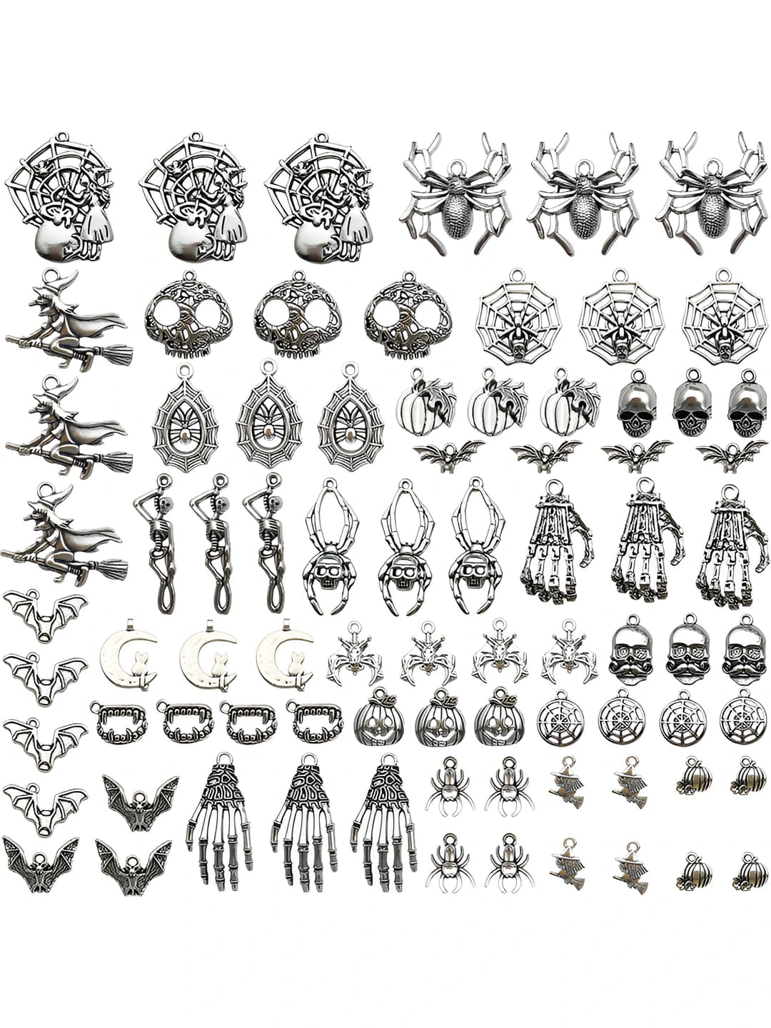 Women's Halloween mixed 80 pcs charms: pumpkin, skull, bat, witch, DIY jewelry components