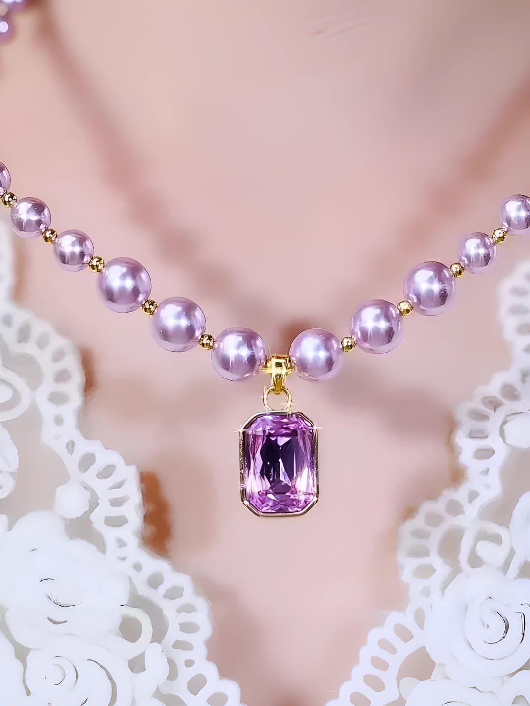 Purple square crystal necklace Q17