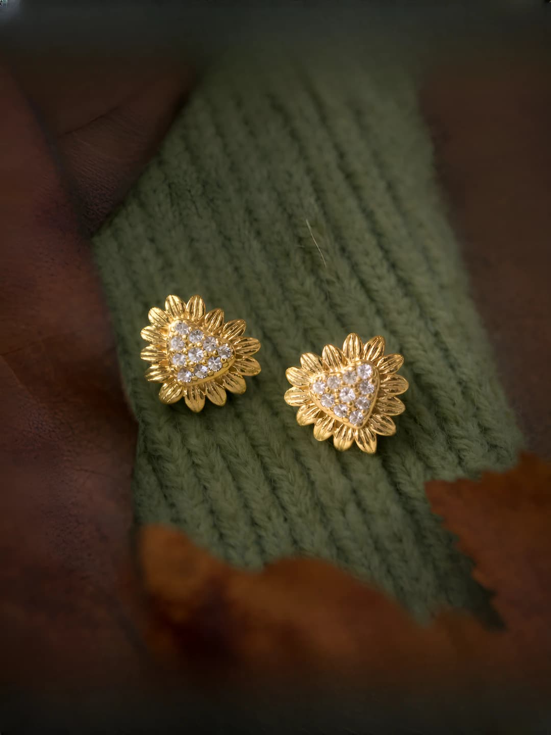 Women's micro-paved zircon stud earrings, heart-shaped, floral design, simple and modern style