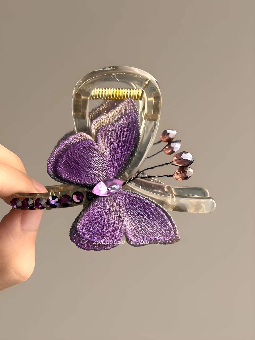 Embroidered butterfly, purple, ~8cm