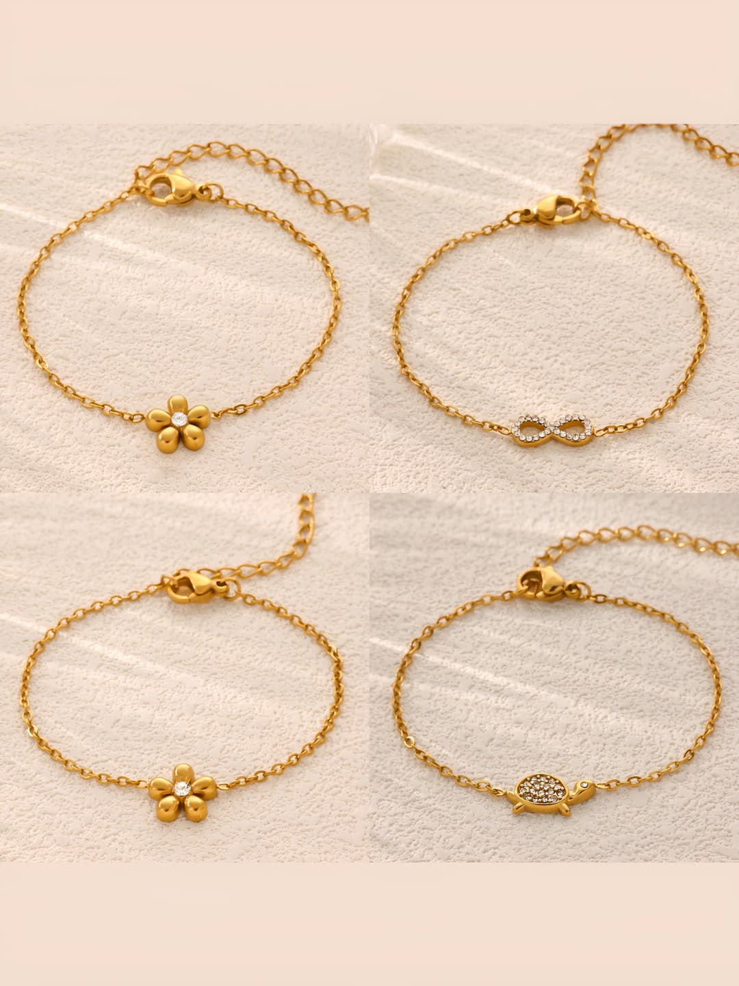 Women's stainless steel bracelet with 18k gold plating, clover and infinity design elements, Korean style