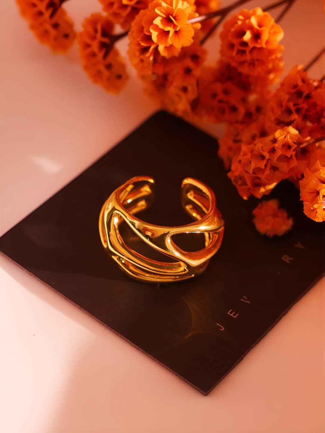 1 pc openwork floral open ring (Gold)