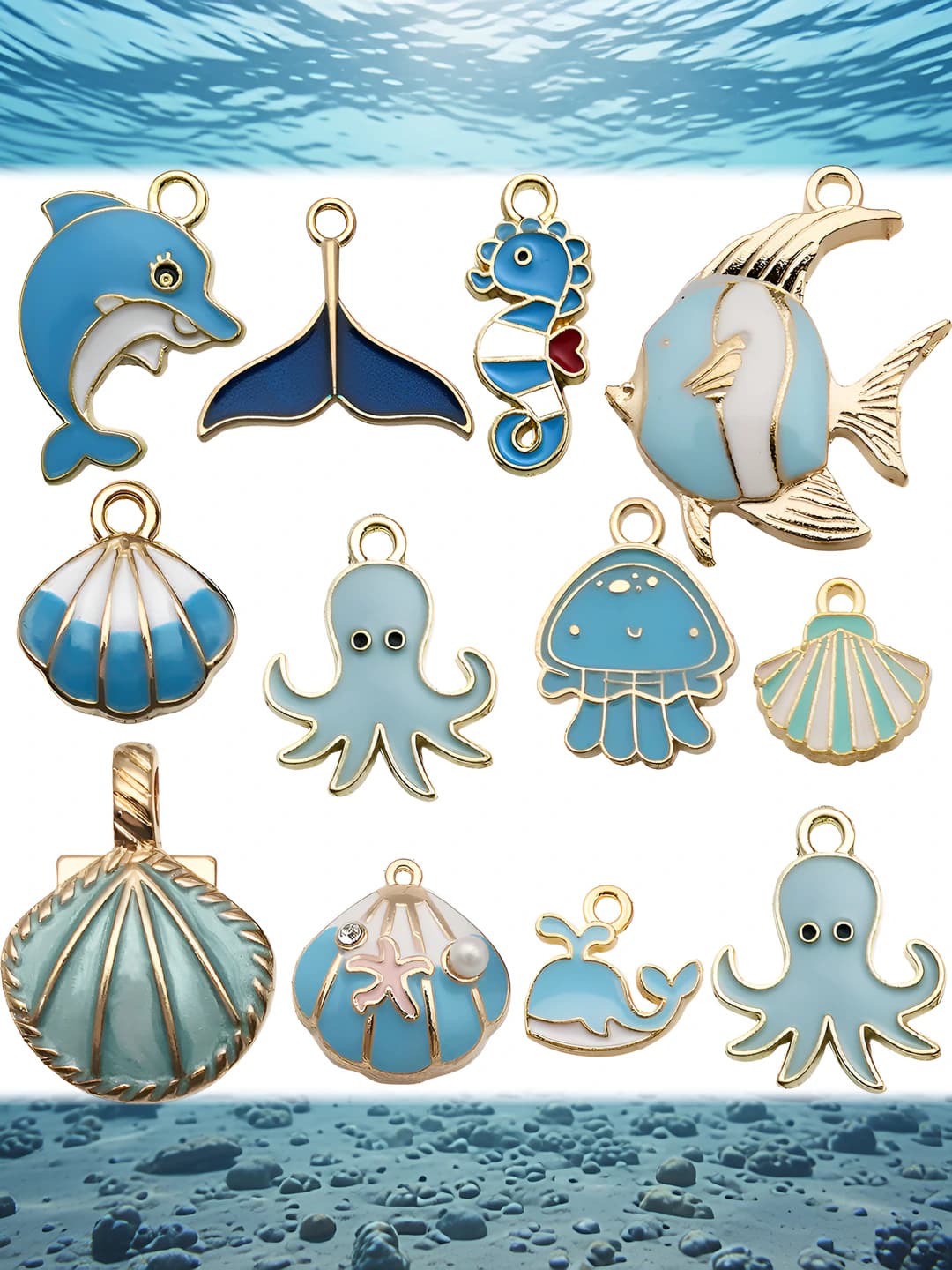 Enamel alloy sea-themed charms and pendants: Korean style, starfish, octopus, shells