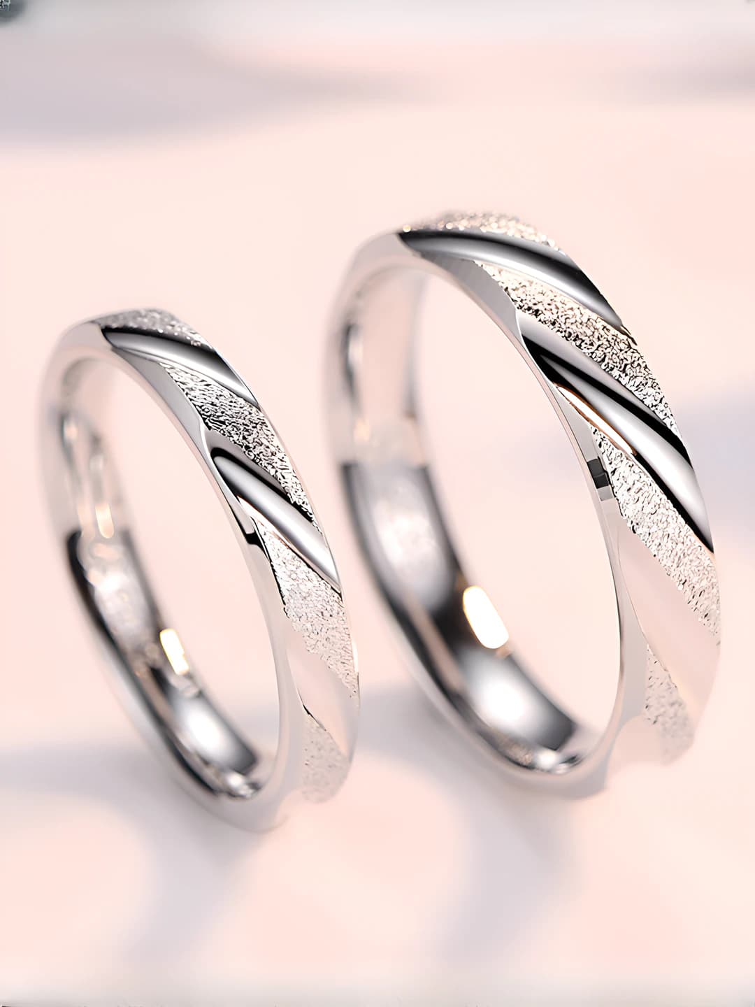 Couple's open ring set in Korean style, matte finish, copper, sport style, geometric design element