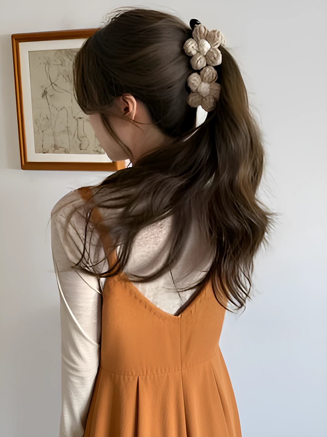 5# Milk coffee floral banana clip - base 13 cm, flowers 6.5*6.5 cm