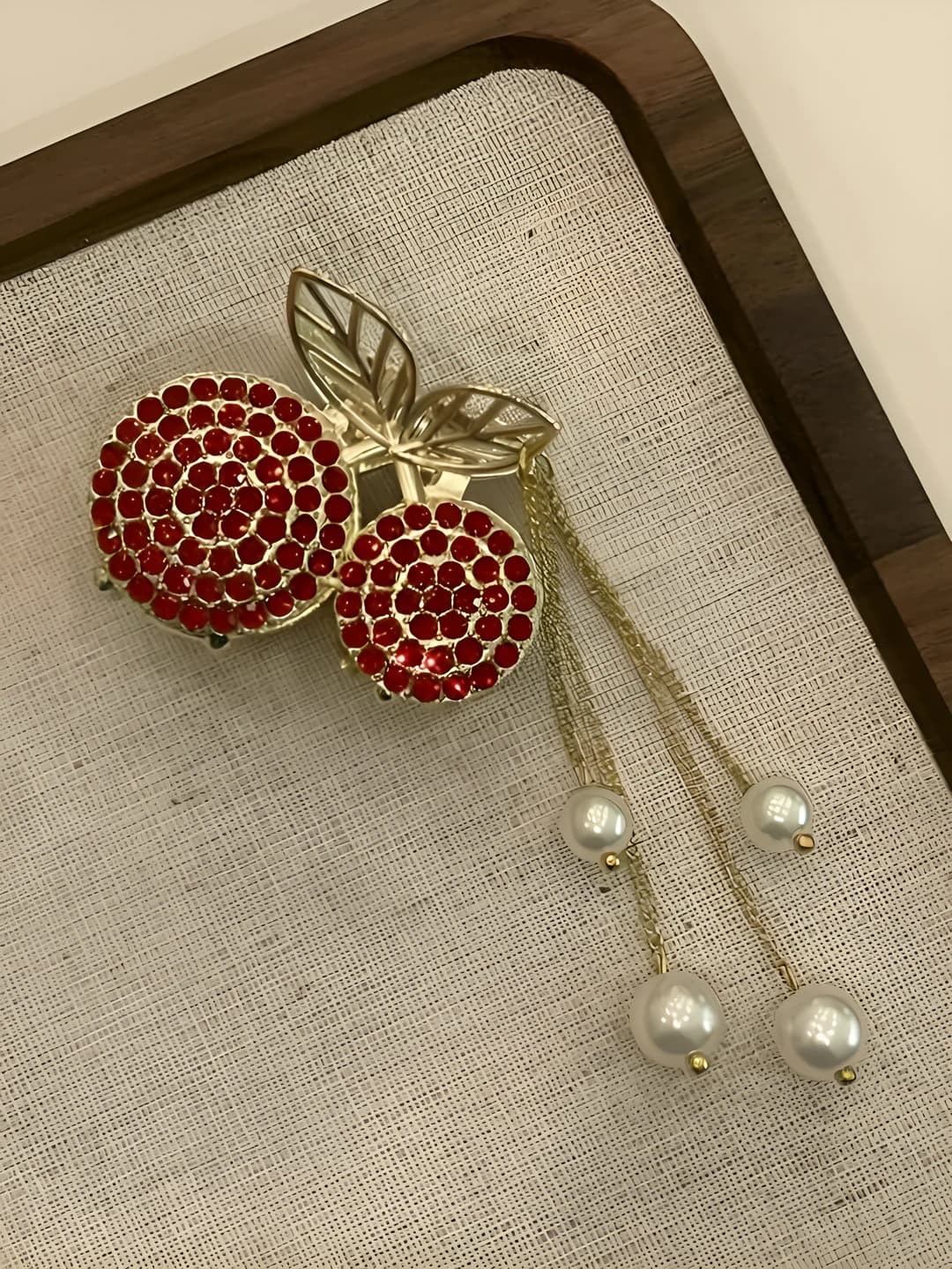 Diamond red cherry crocodile clip
