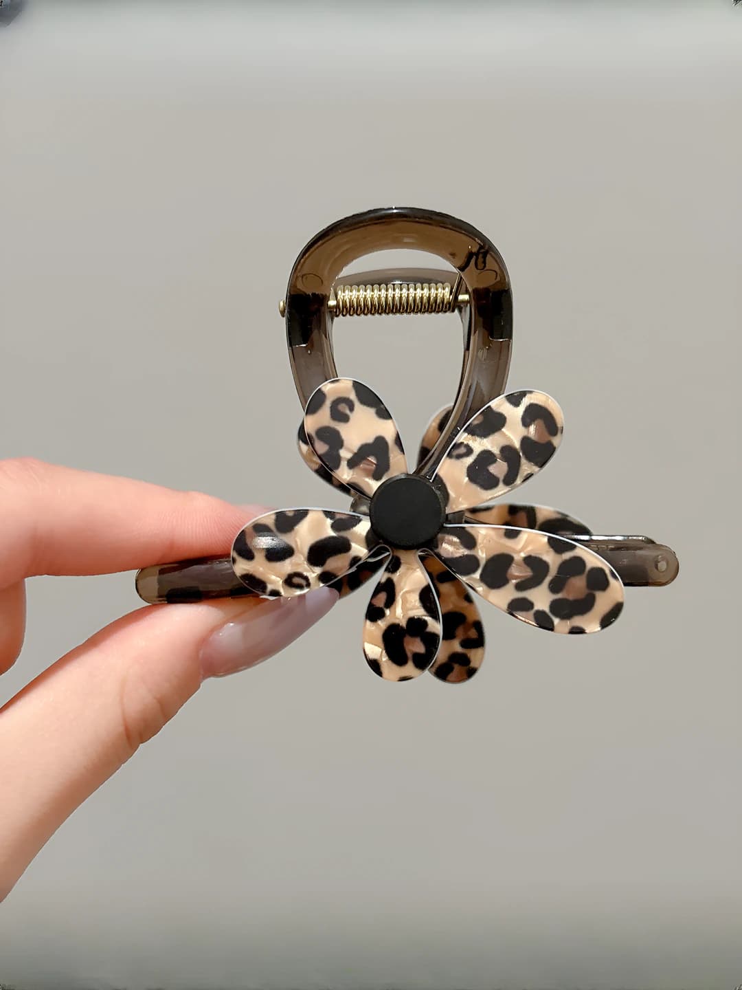 1# O'rta o'lcham [Shaffof jigarrang asos] Leopard gulli qisqich-8 sm