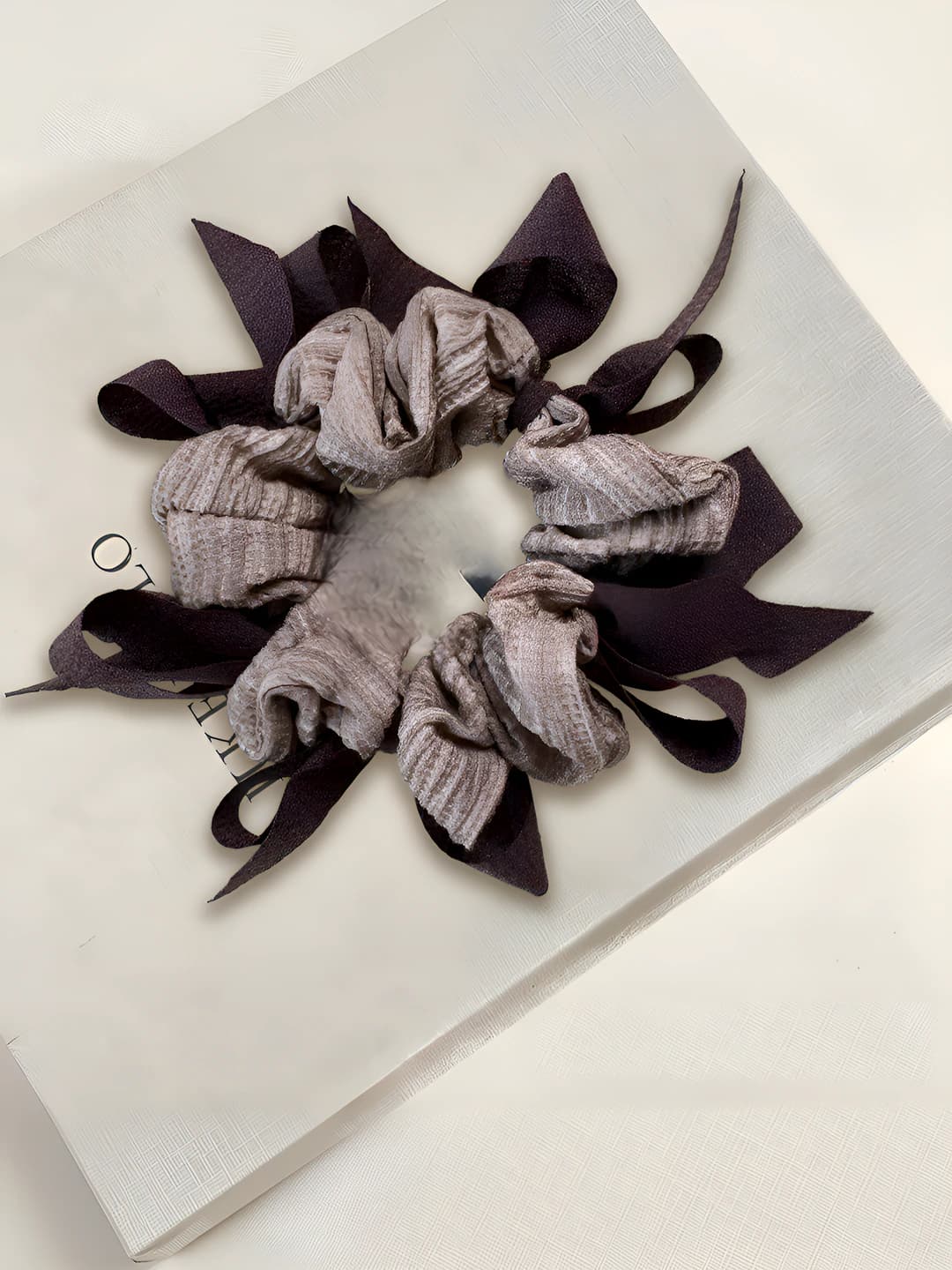 Brown-grey ribbon hair tie 1 pc