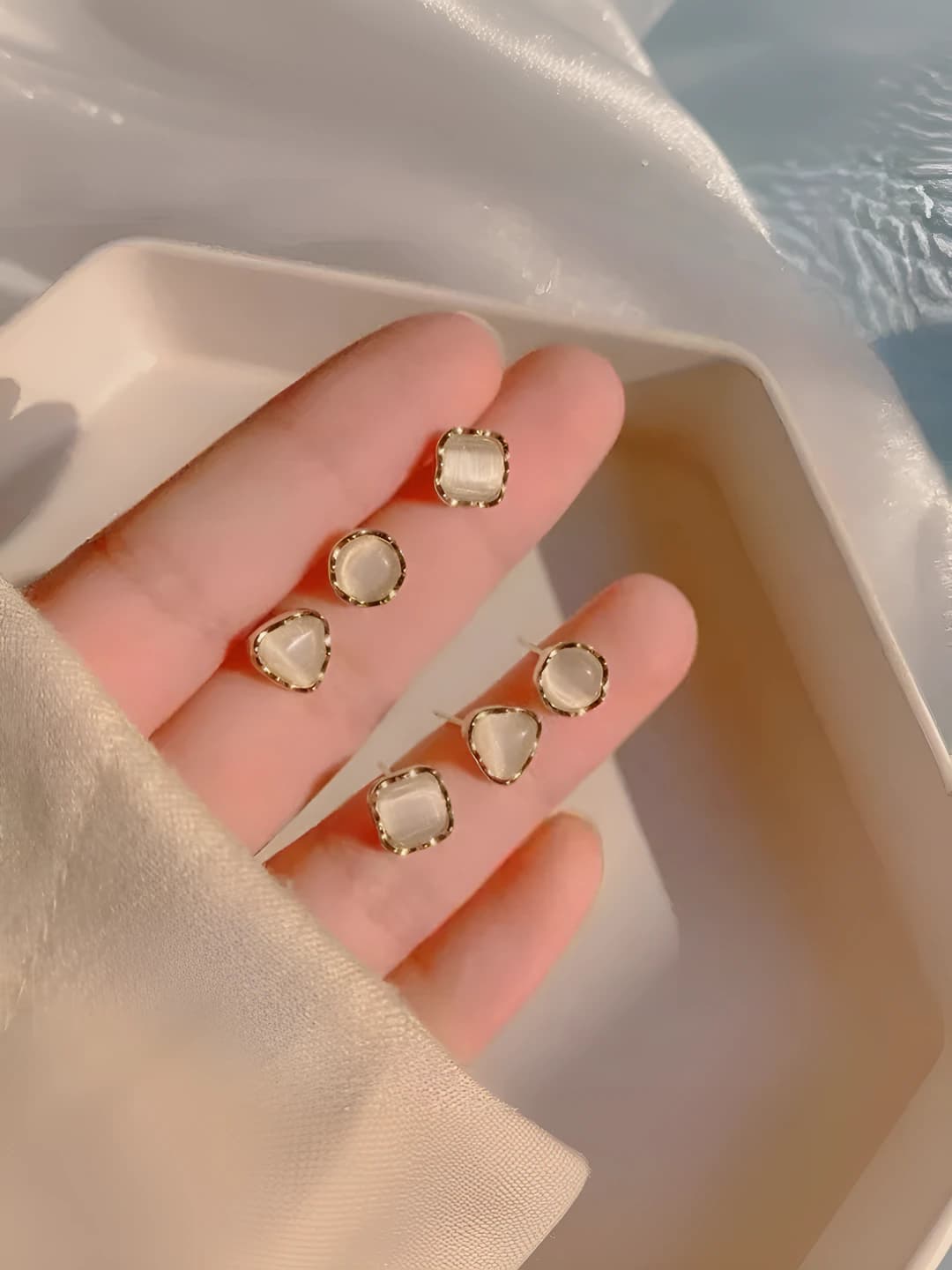 Cat's eye stud earrings set, 3 pcs (399)