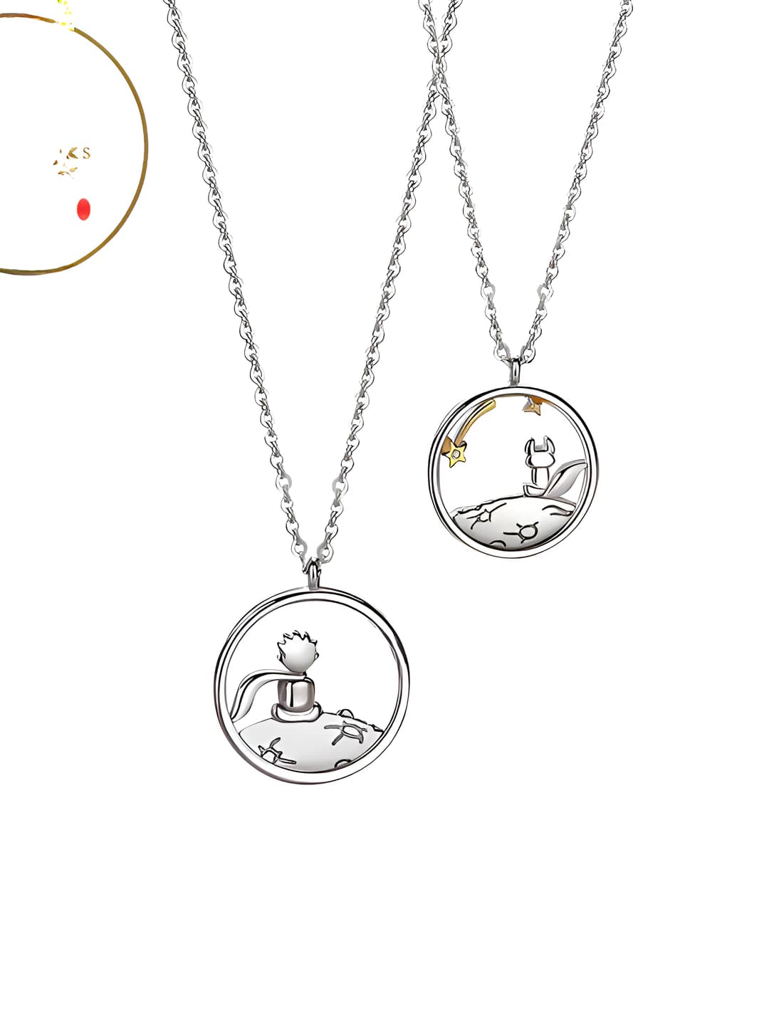Women's necklace: Little Prince and Fox, new Chinese style, cartoon character, gold plating, 41-50 cm