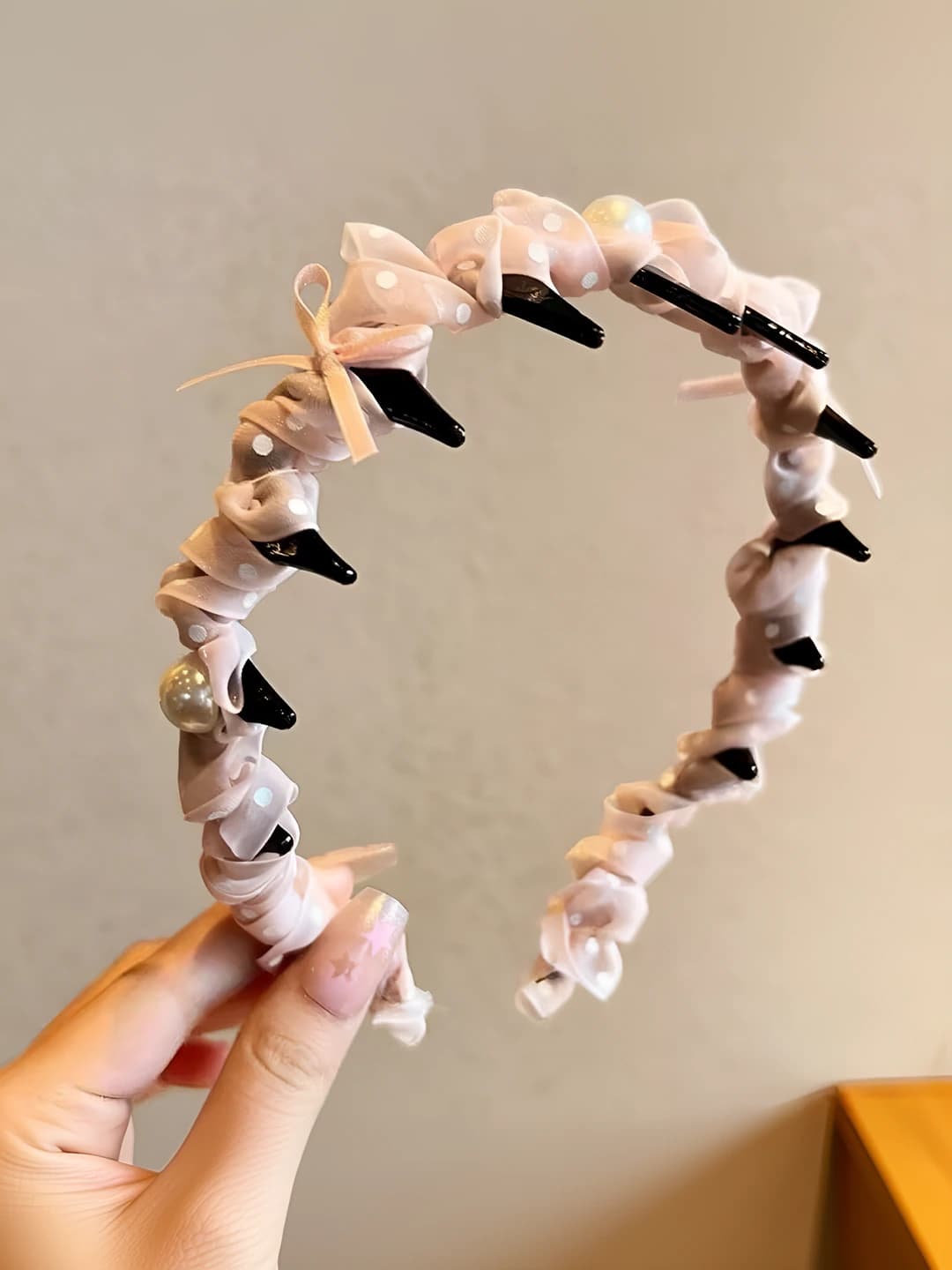 Polka dot bow headband [Pink]