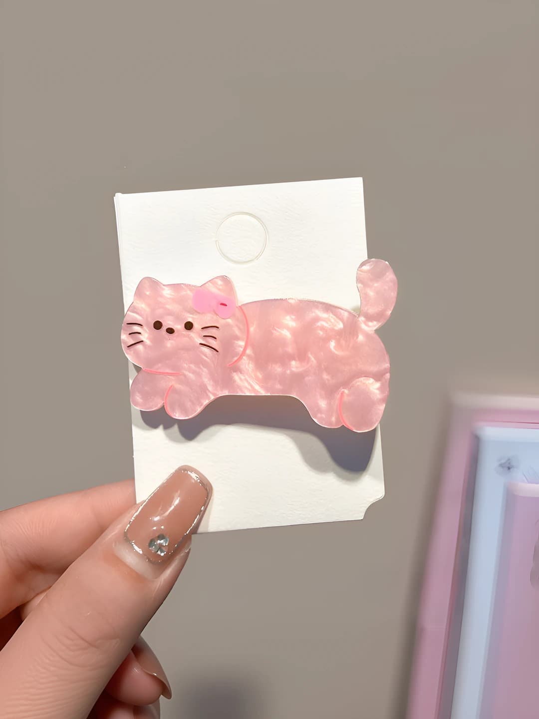 2# Pink cat hair clip 5.5cm