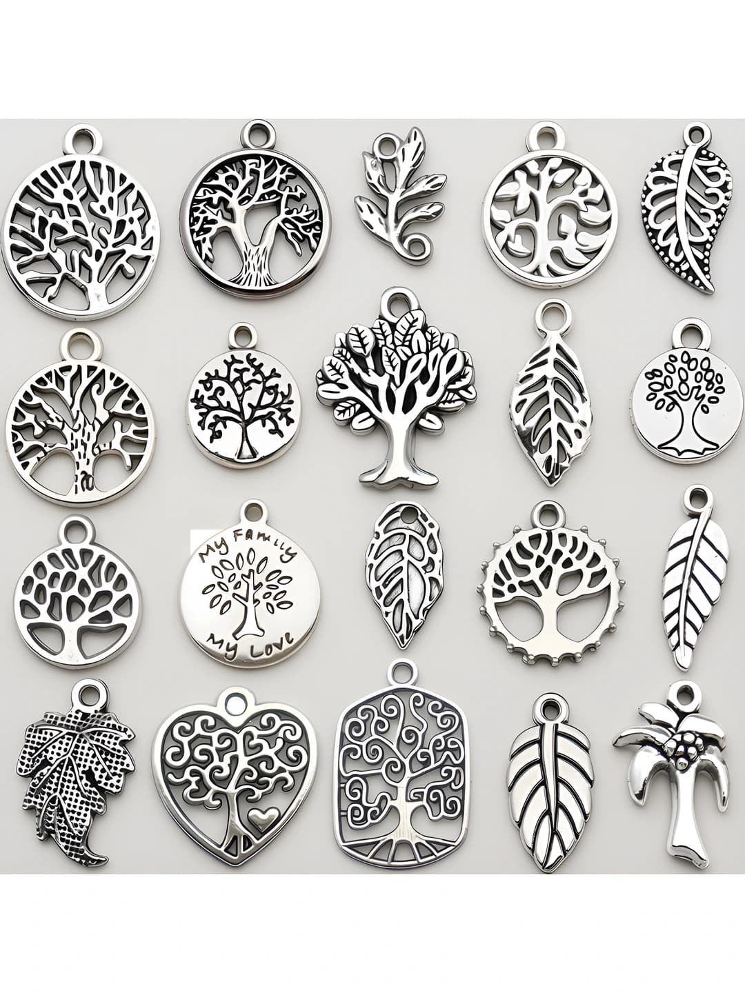 Antique silver tree and leaves, 20 pcs