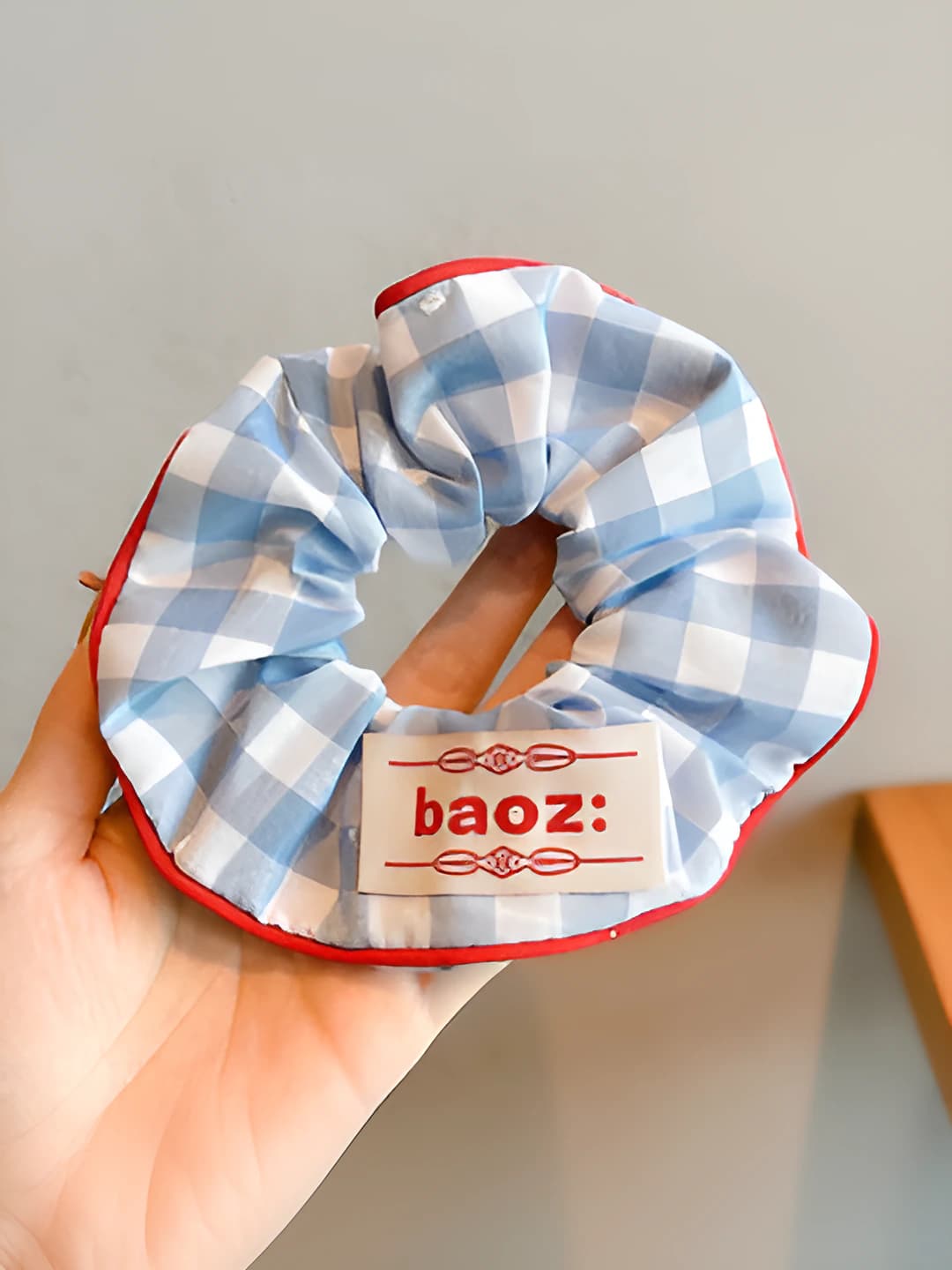 Blue plaid scrunchie ~14 cm