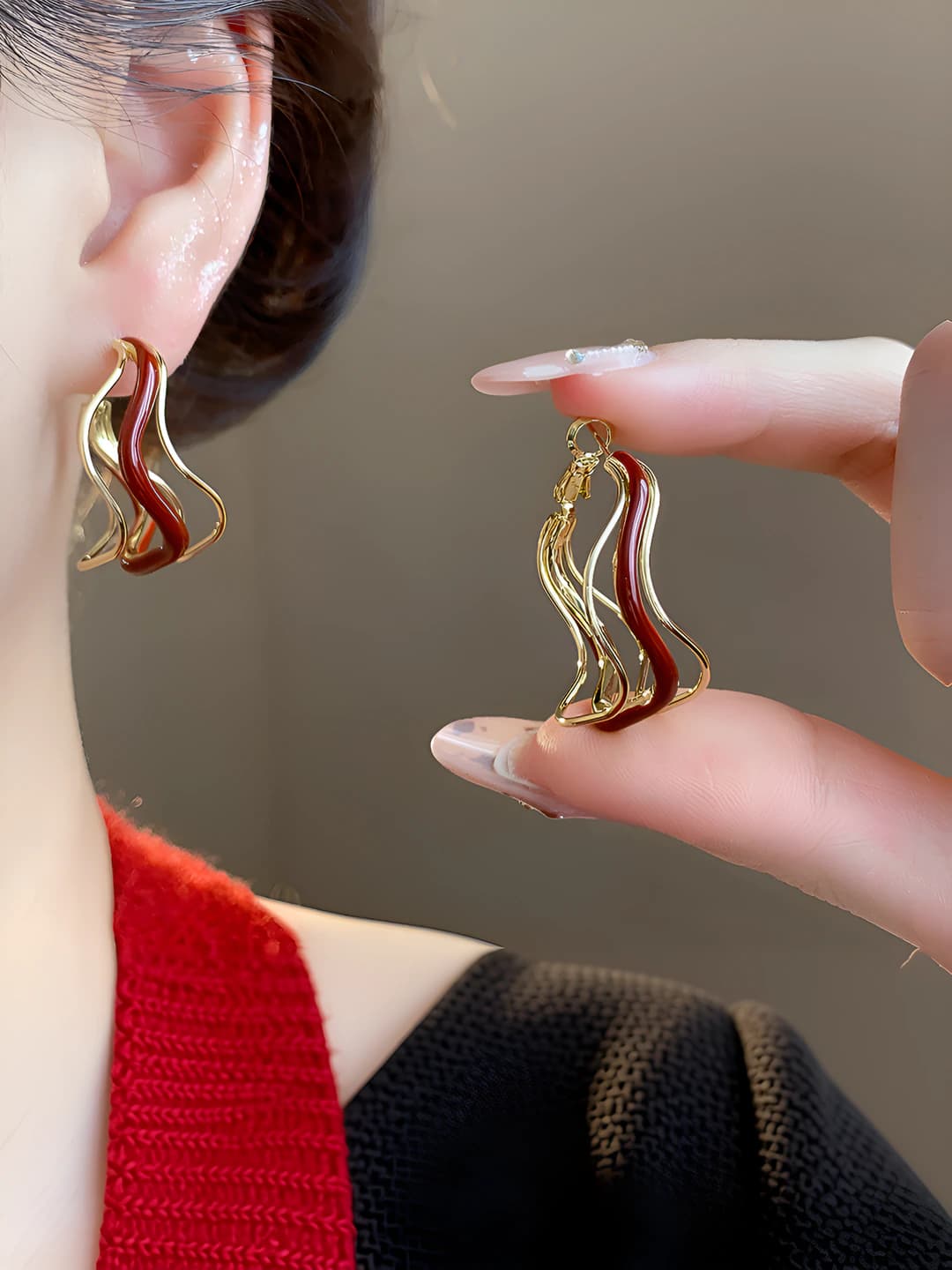 26# Hoop earrings - Gold - Red (Real gold)