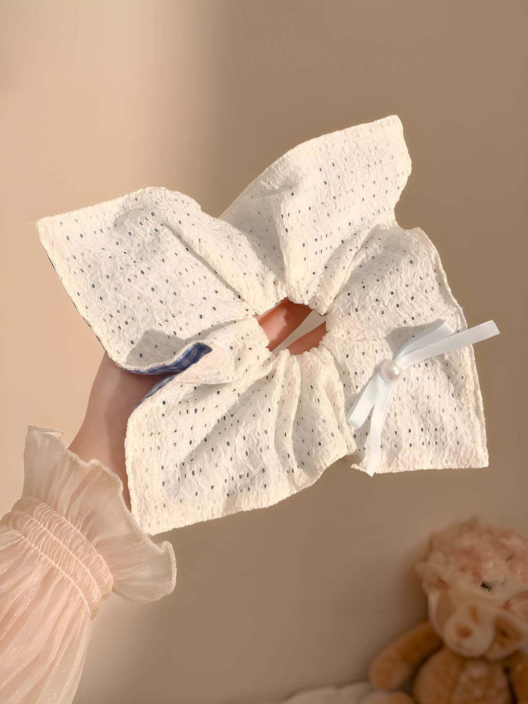 1# Blue plaid lace double-sided-square 24 cm
