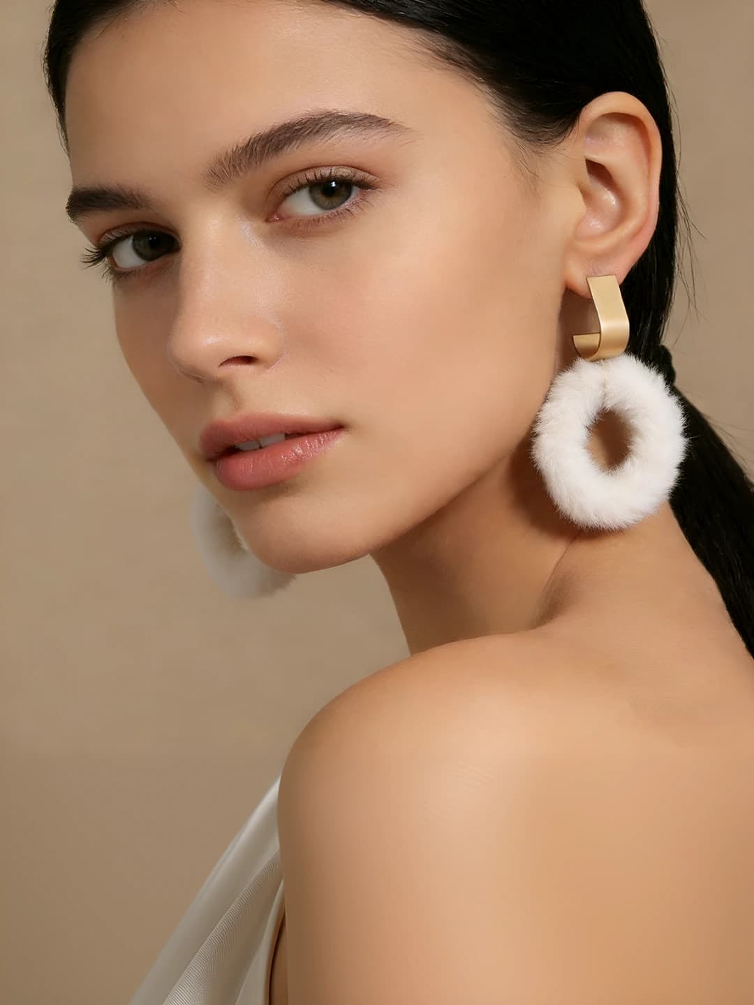 Women's retro geometric furry earrings, heart and drop shapes, handmade