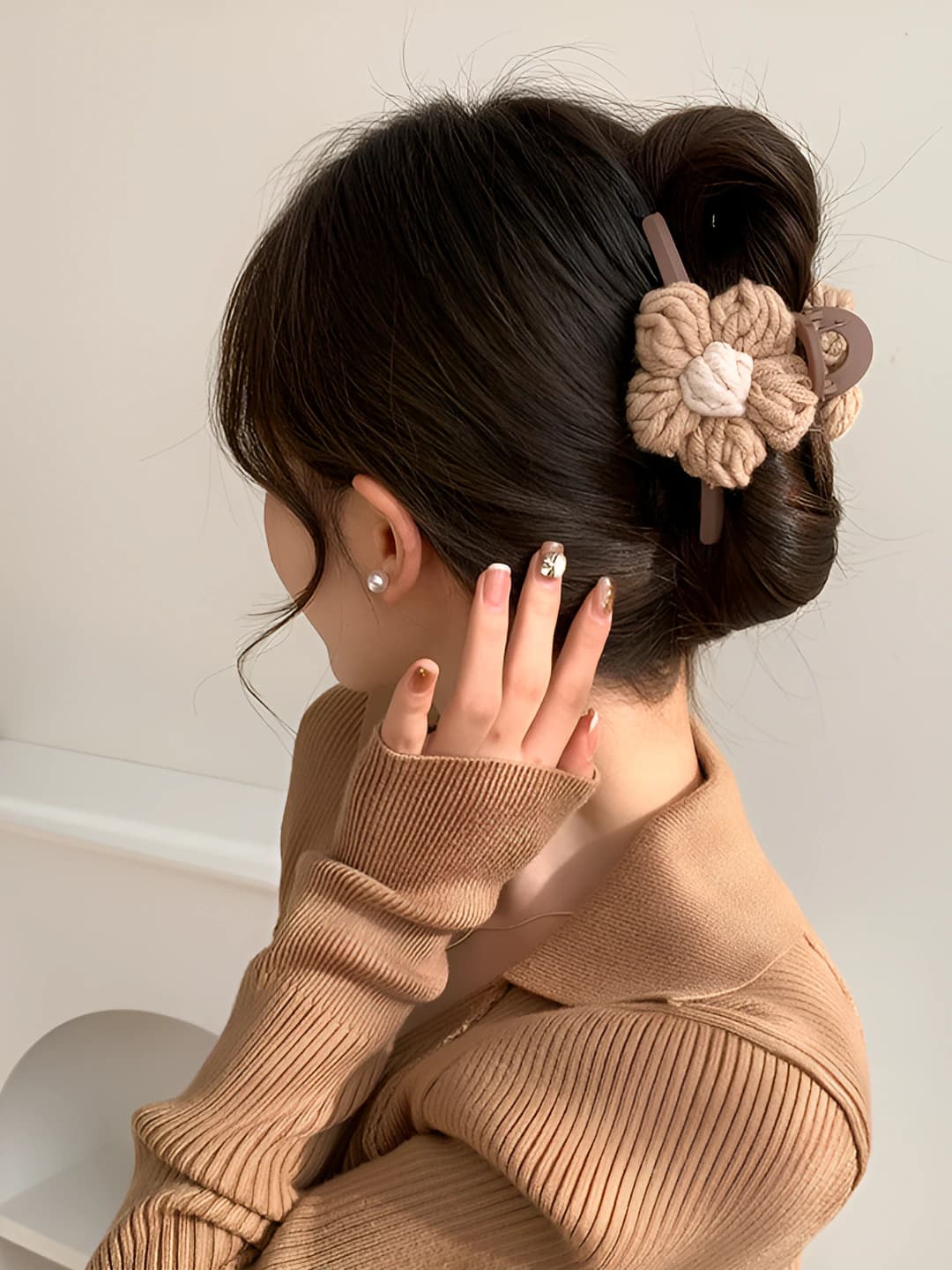 1# Coffee floral clip ~11 cm