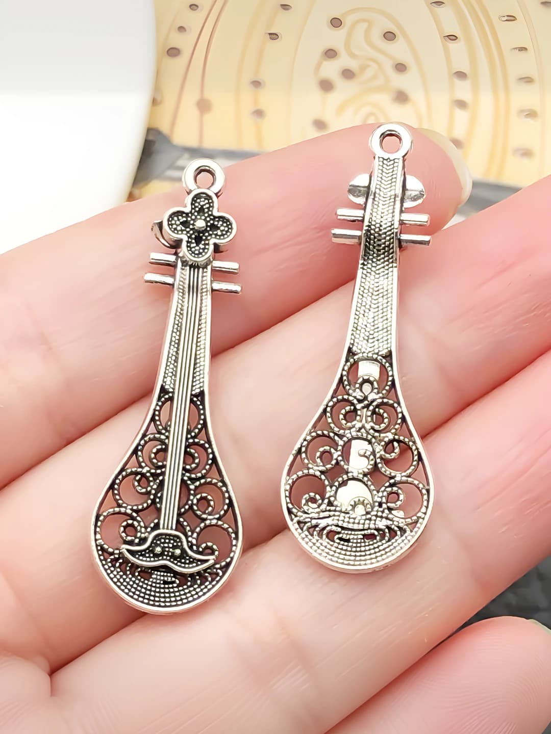 Античная серебро, пипа, 36x12mm