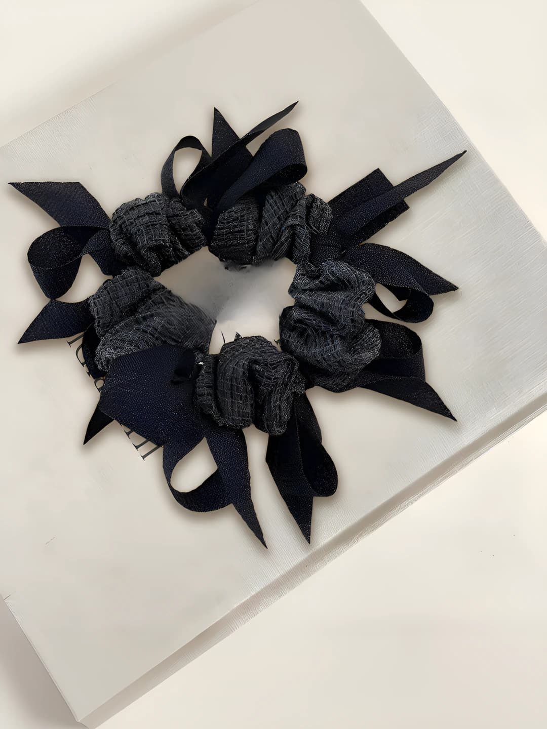 Black-grey ribbon hair tie 1 pc