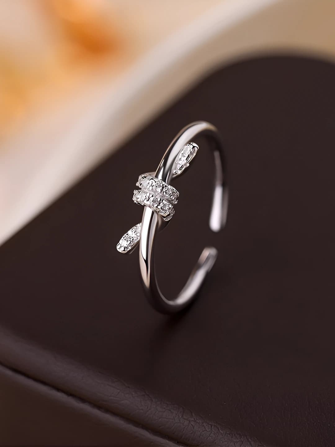 Women's ring in Korean style, geometric shape, copper and zircon, open band, gift