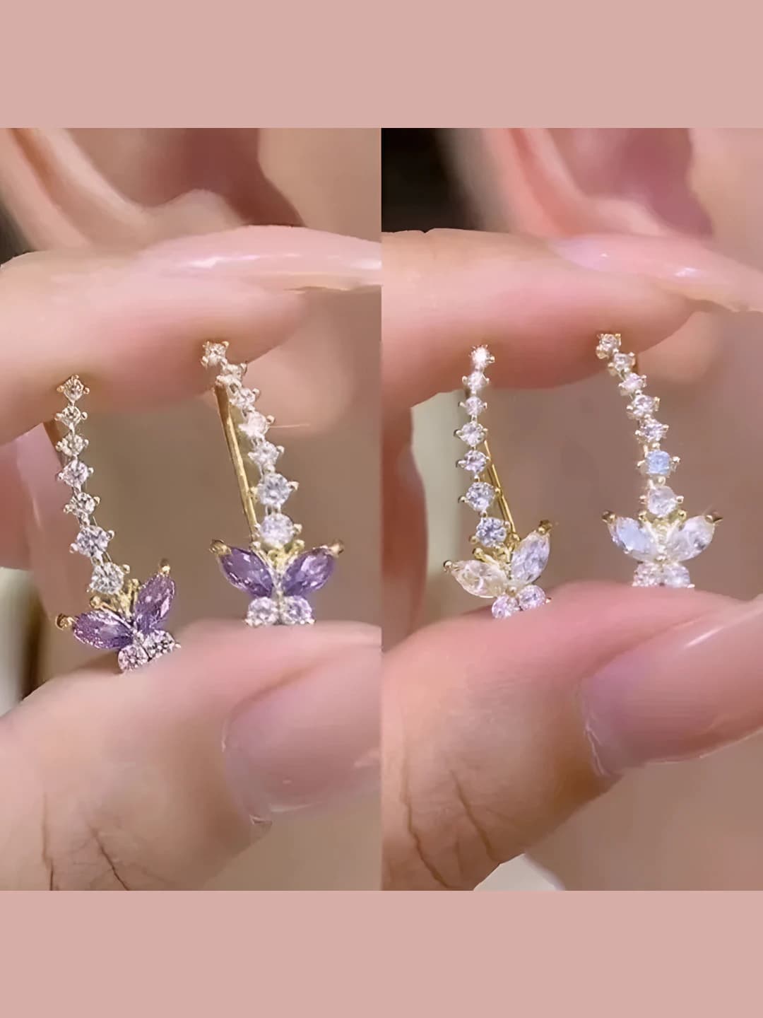 Women's purple butterfly earrings with crystals