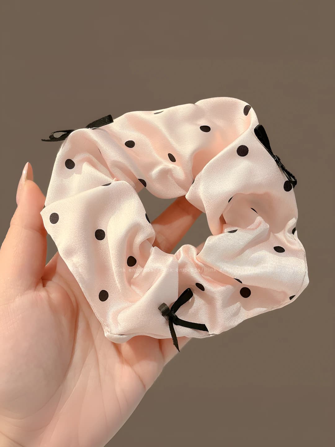 1# Polka dot pink bow hair tie - ~13 cm