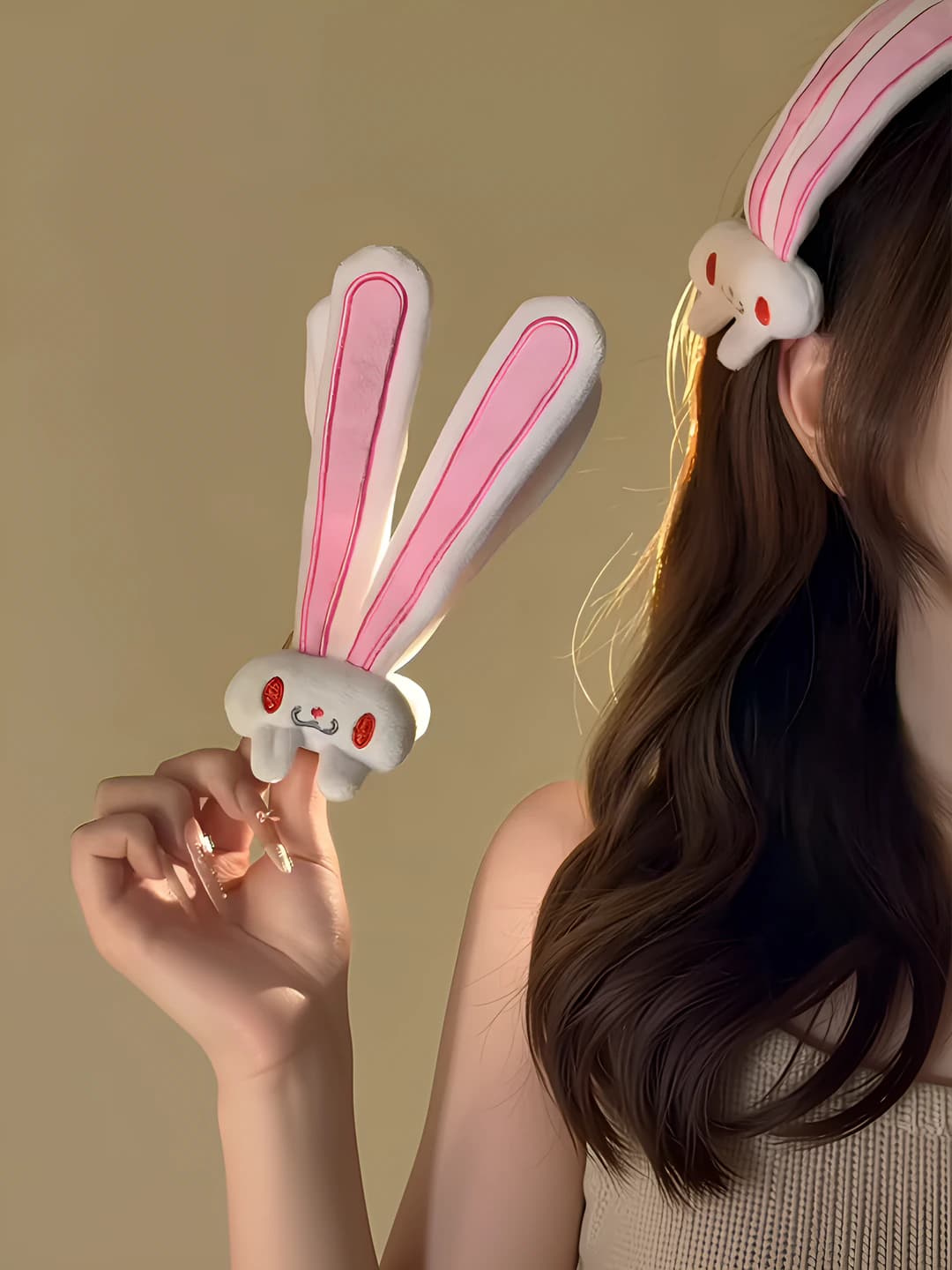 Women's plush rabbit hair clip: handmade, cute and elegant design element