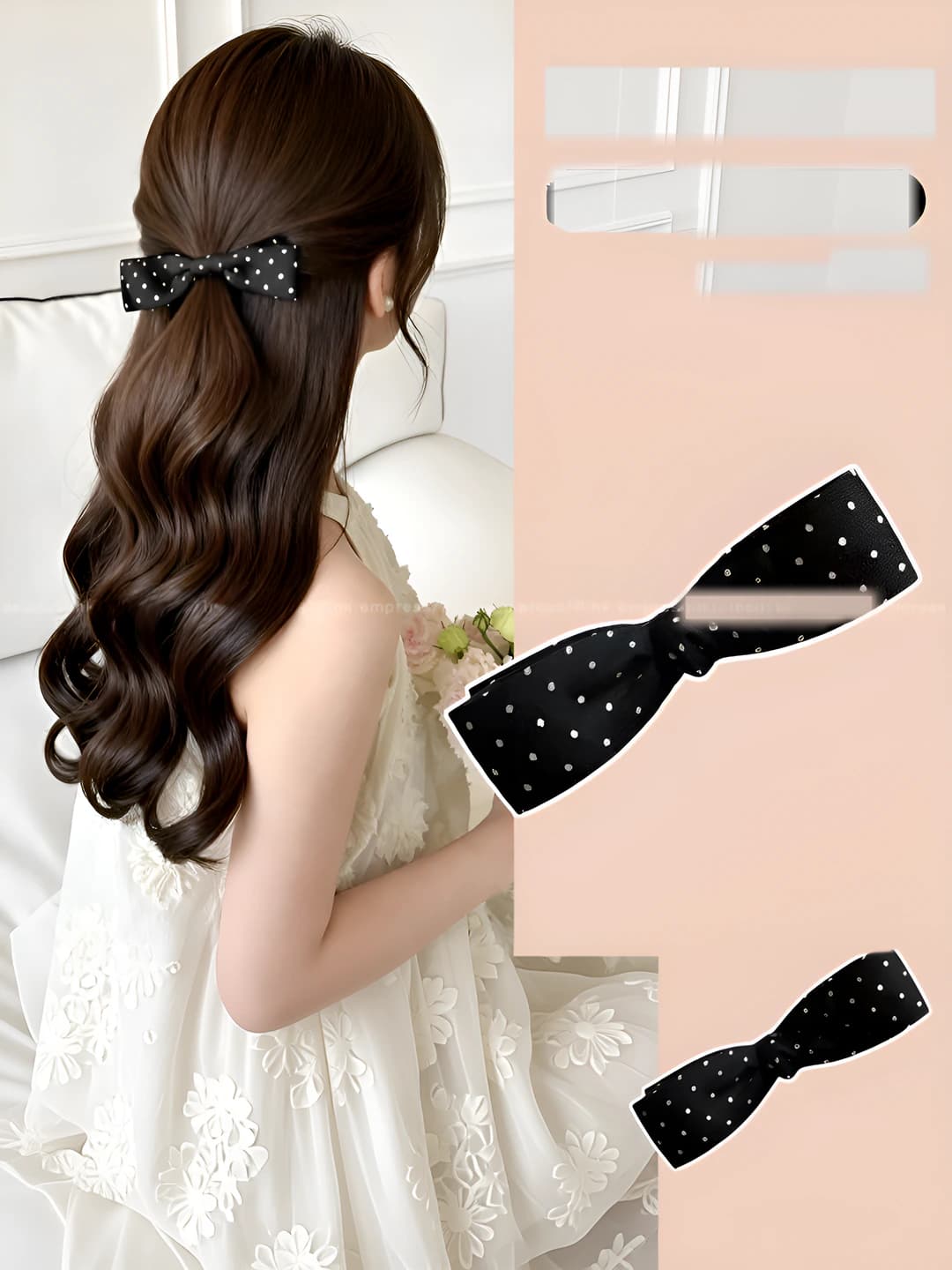 2# Black polka dot banana clip - 10 cm