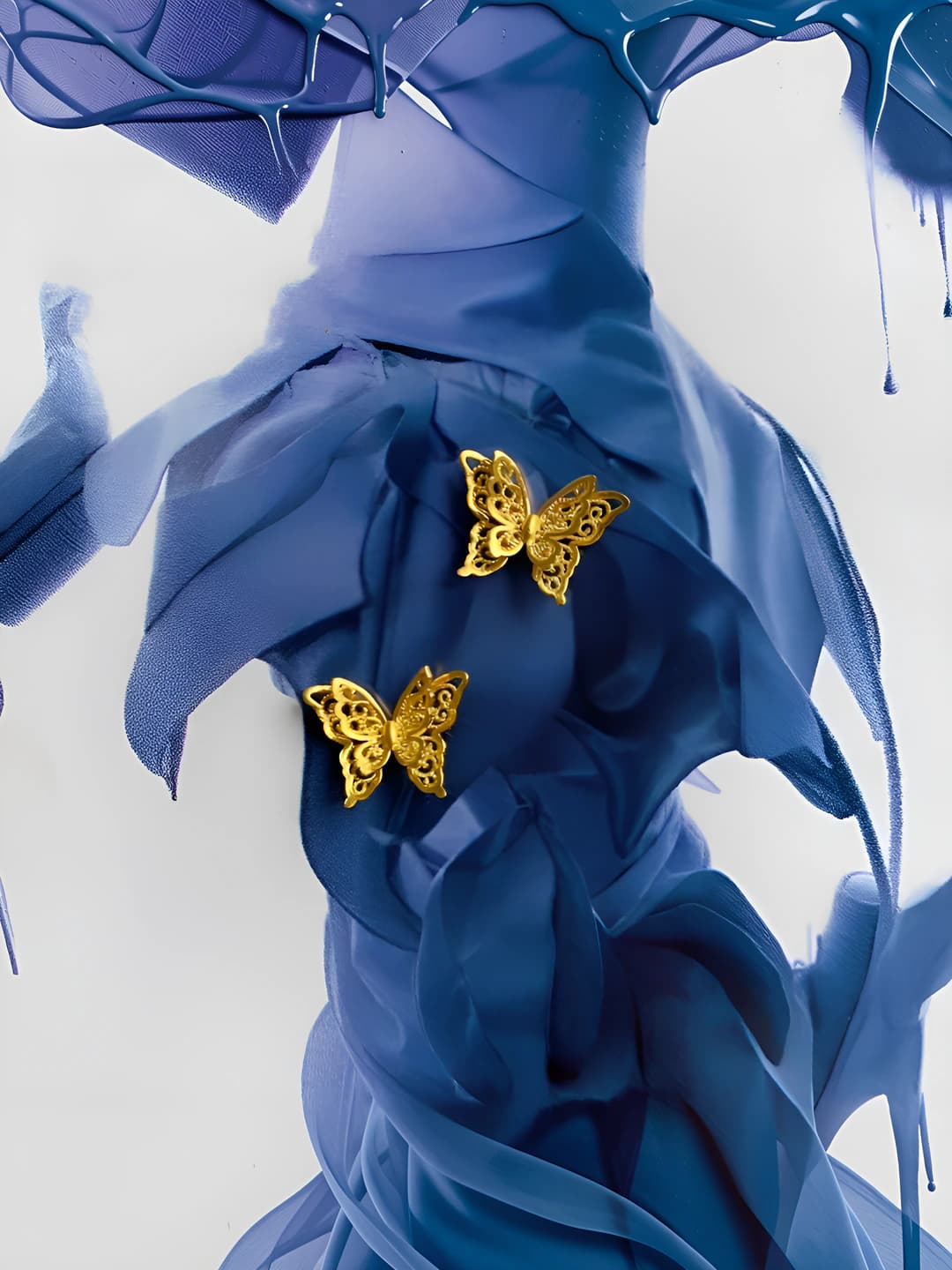 Women's retro style geometric butterfly earrings, double-layered with openwork design
