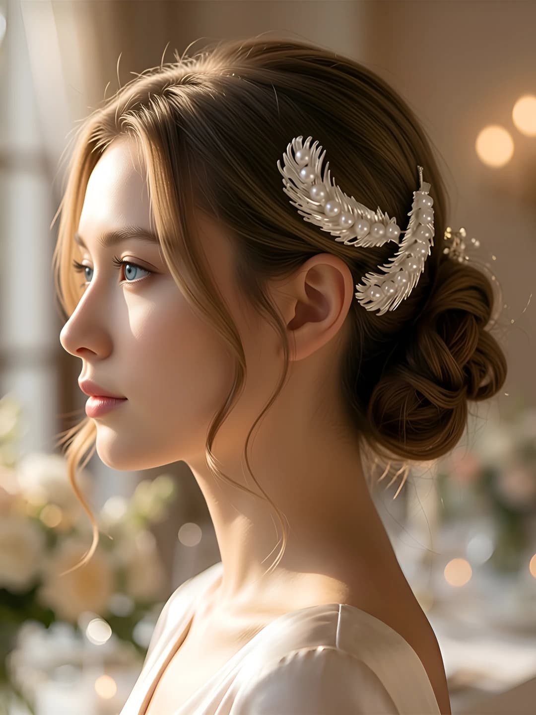 Women's feather pearl hair clips and combs in French retro style, geometric design element