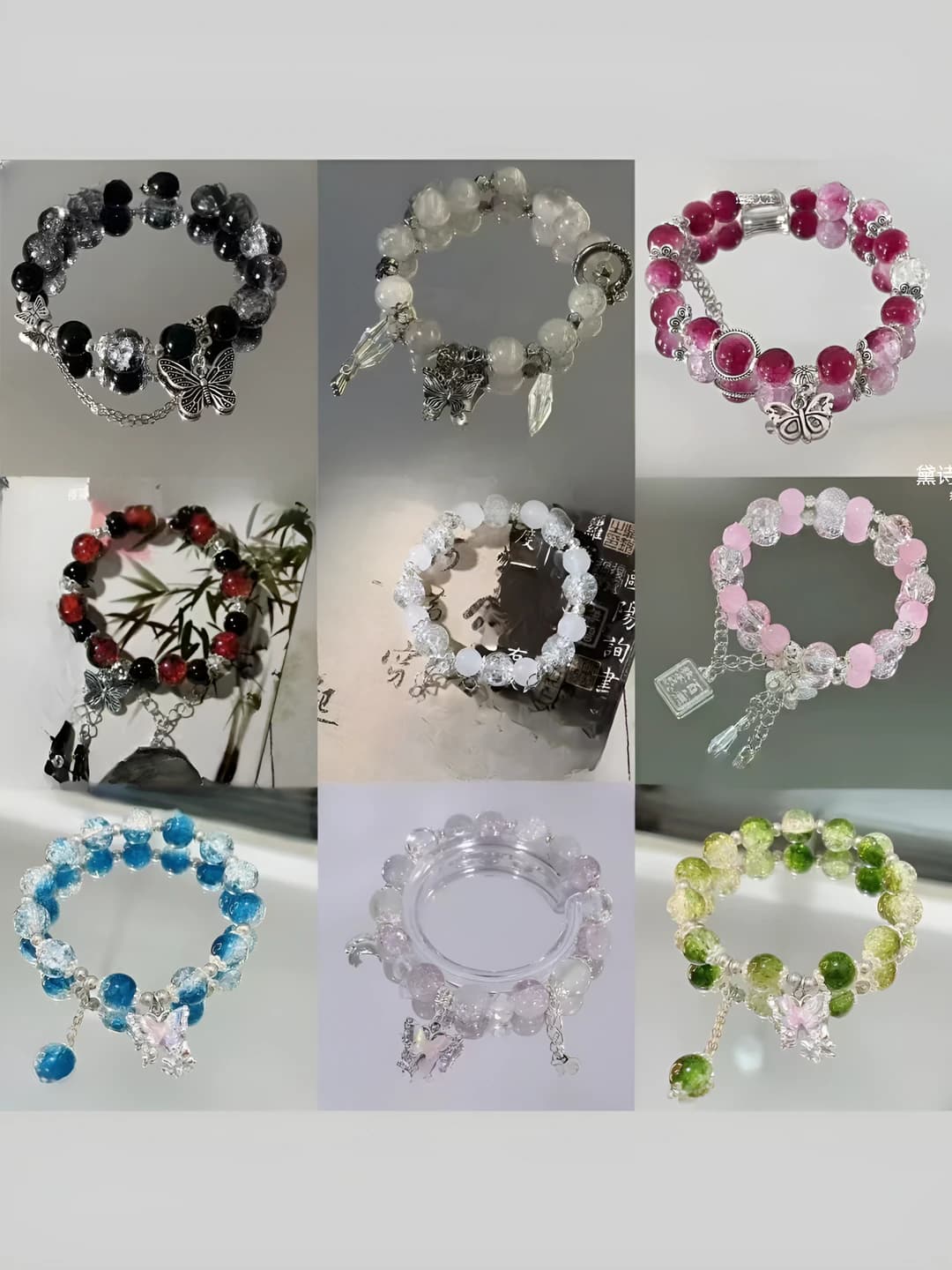 Women's handcrafted teardrop-shaped beaded bracelet set (9 pcs) in natural style