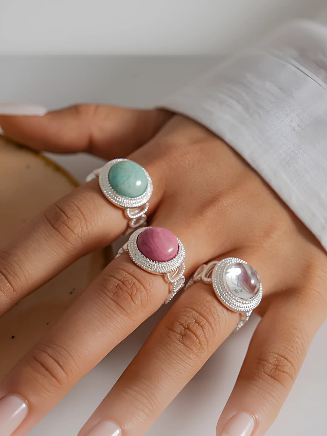 Women's geometric stone ring with tie-dye effect, open design, European and American style