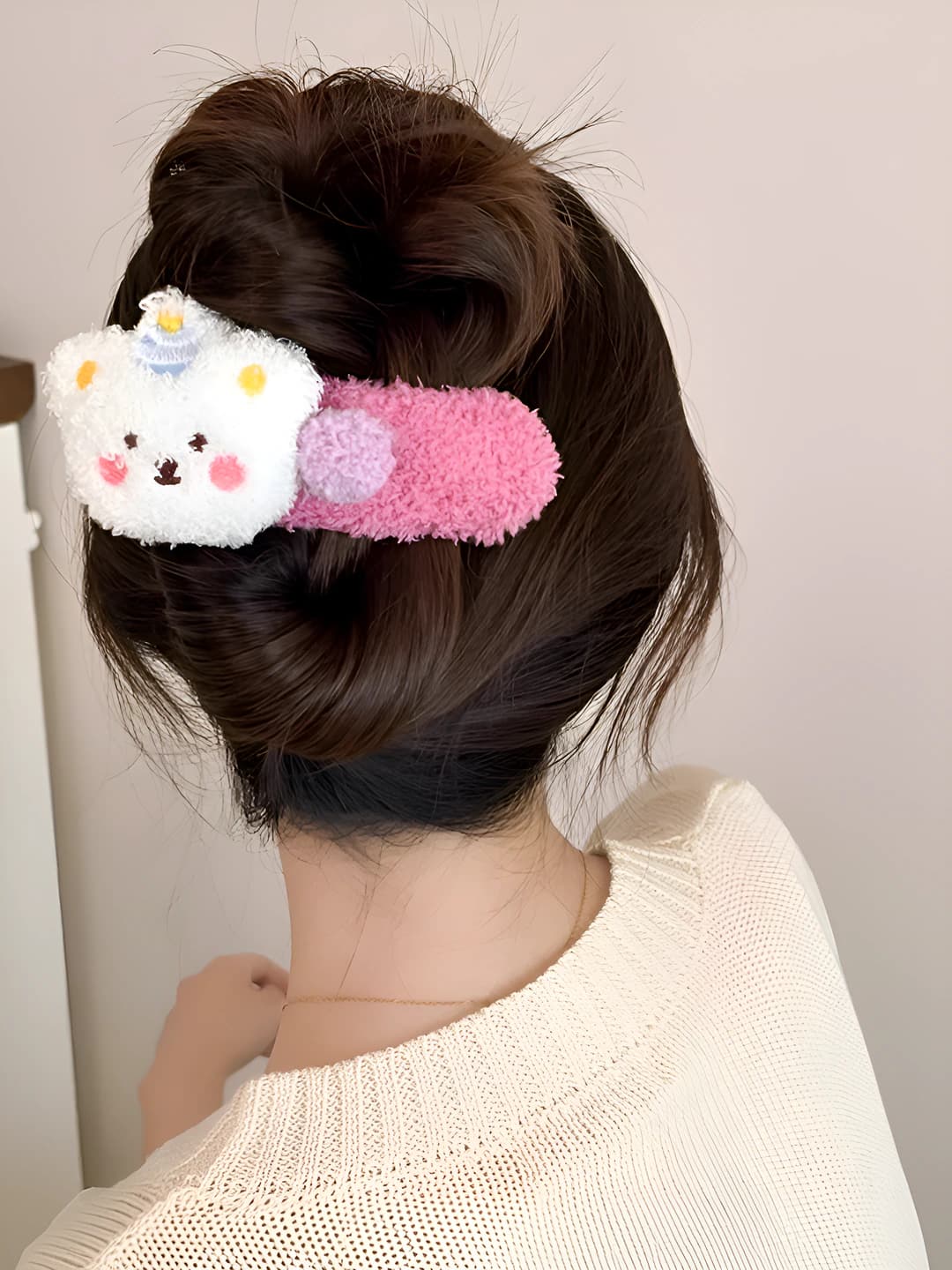 1# White pudding bear pink clip