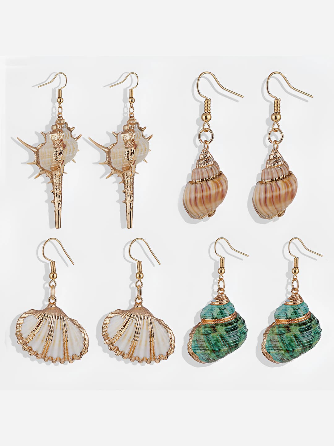 Women's natural seashell and conch drop earrings with gold plating, bohemian style