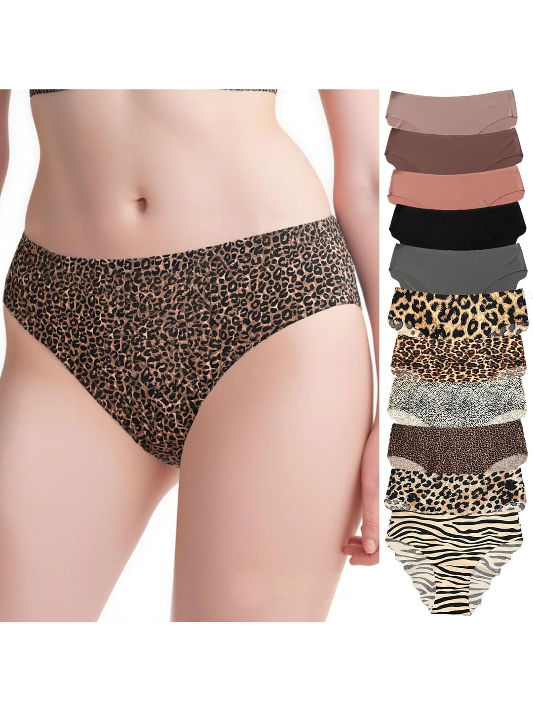 Women's ice-silk fabric briefs, low waist, all-season, seamless, quick-dry, all-cotton gusset, plus size, patterned