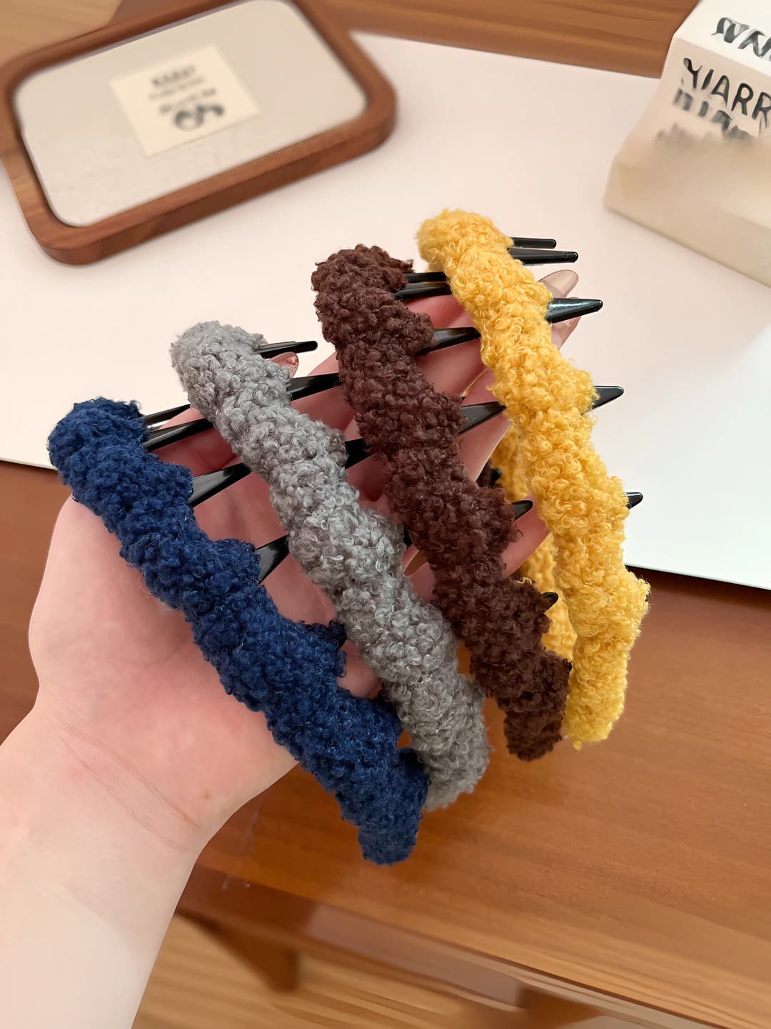 Women's winter Korean style colorful fuzzy toothed hair clips and combs
