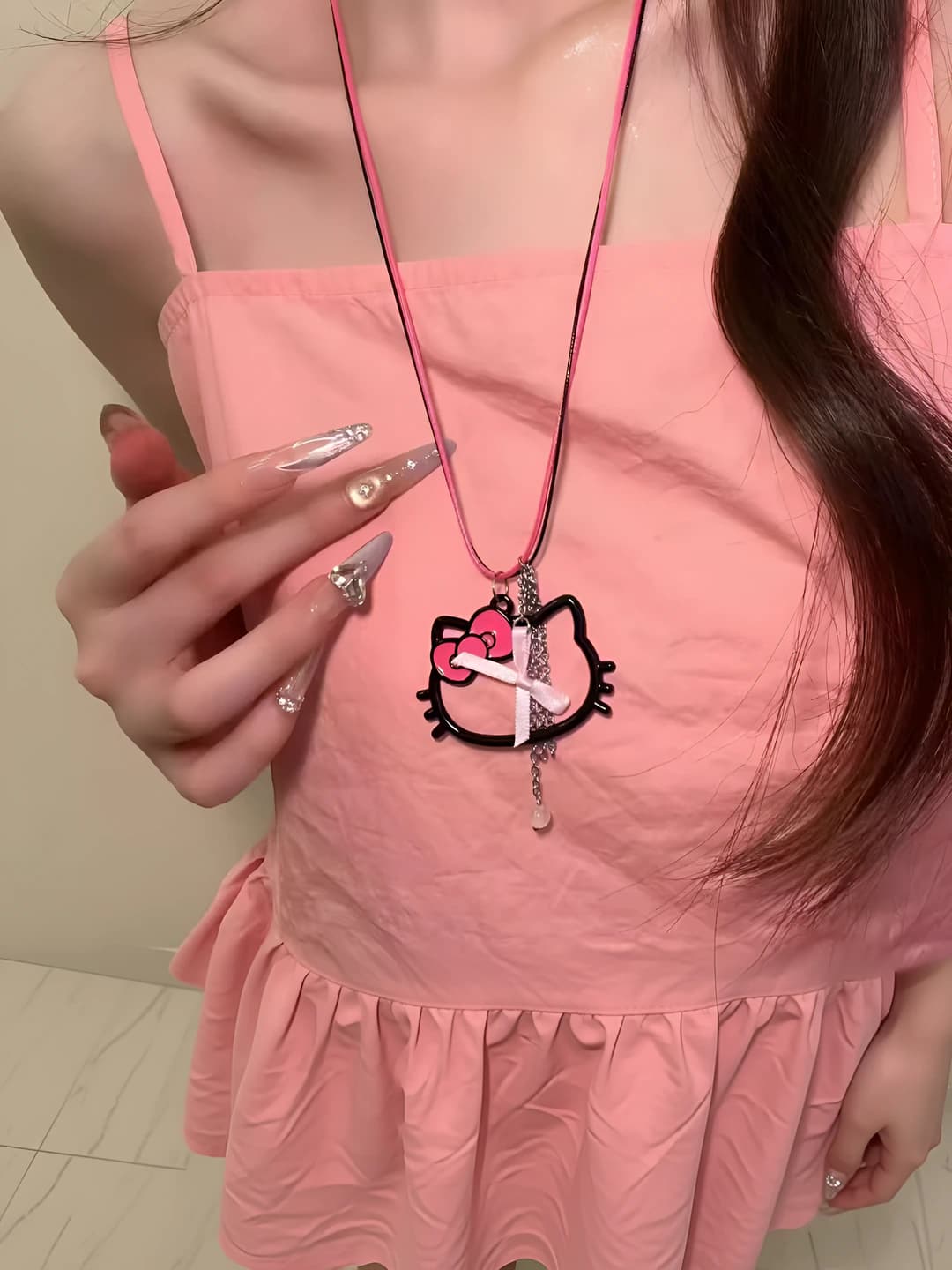 Black KT cat necklace [1 pc]