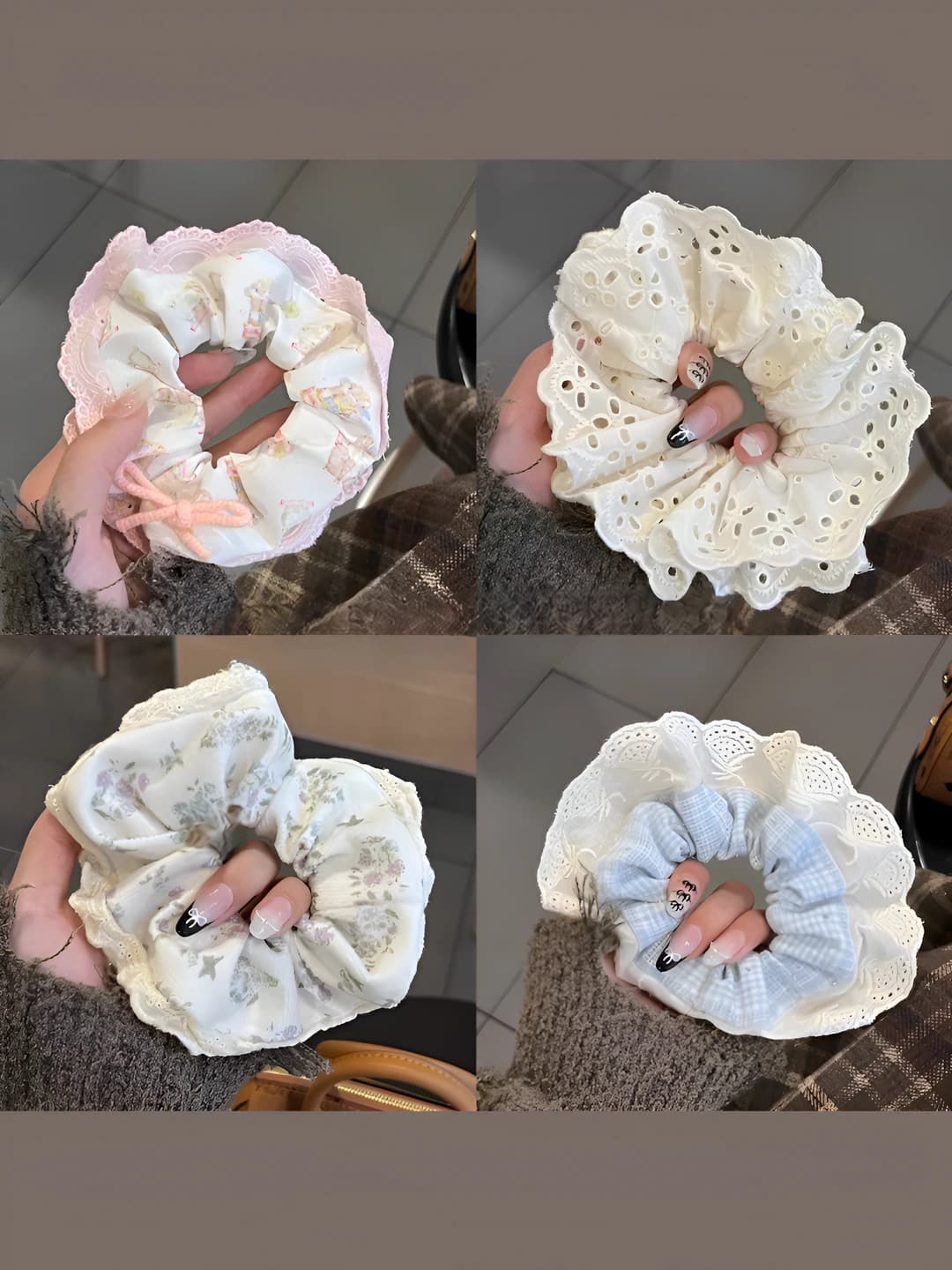 Women's Korean style lace hair ties, high stretch, mixed material, handmade