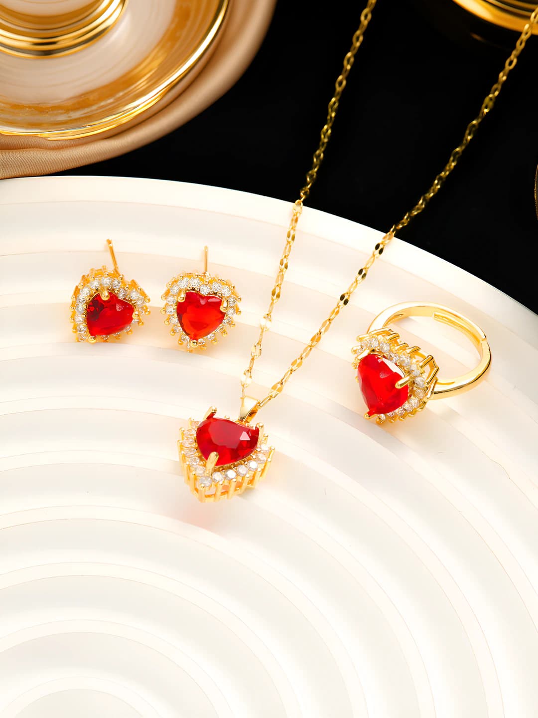 Women's jewelry set: titanium steel, zircon, heart shape, wave chain, 41-50 cm