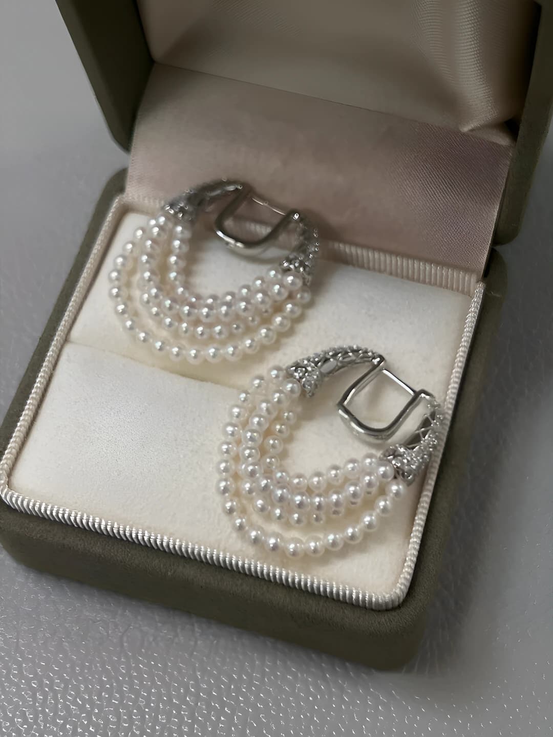 Women's French style zircon multi-layer pearl tassel earrings