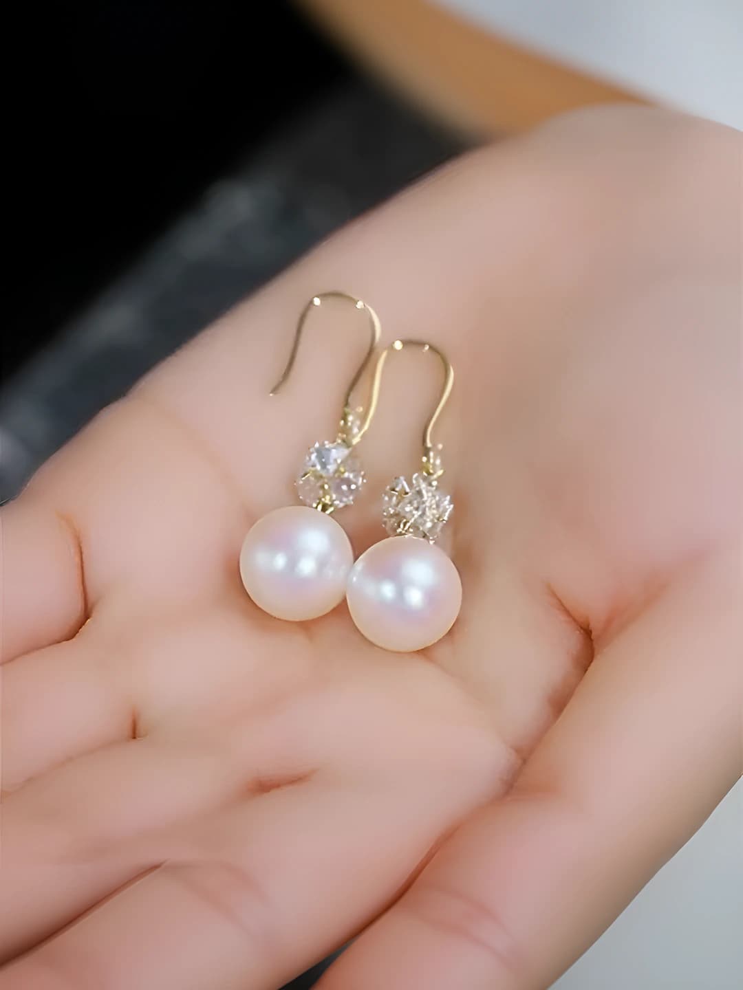 Gold pearl hook earrings