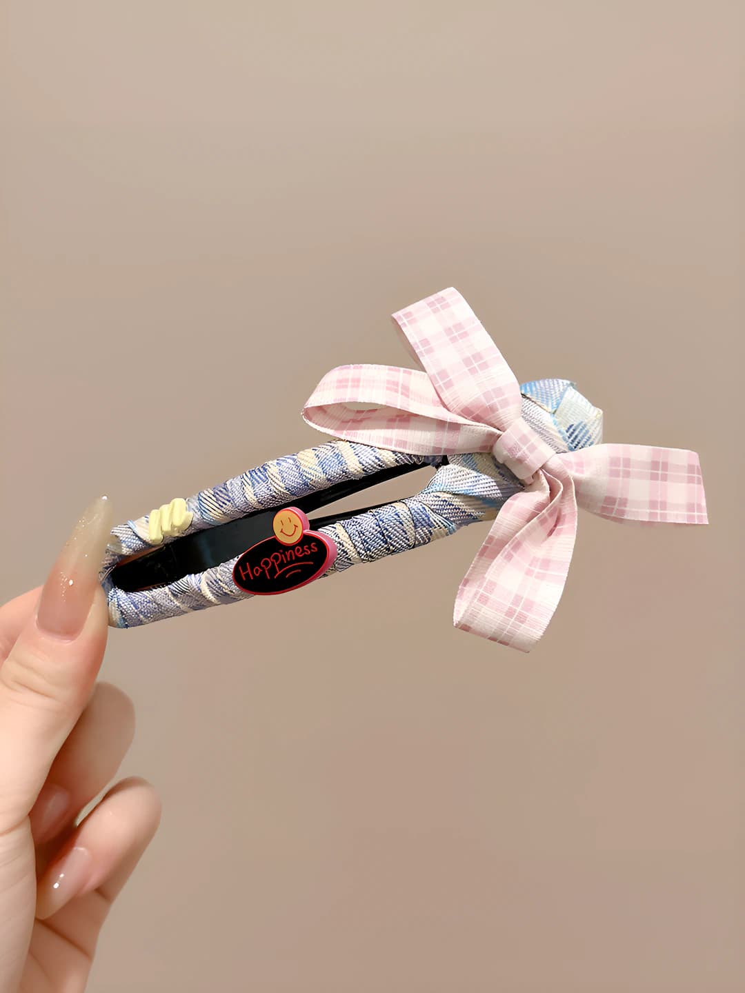 Pink plaid duck clip 12 cm