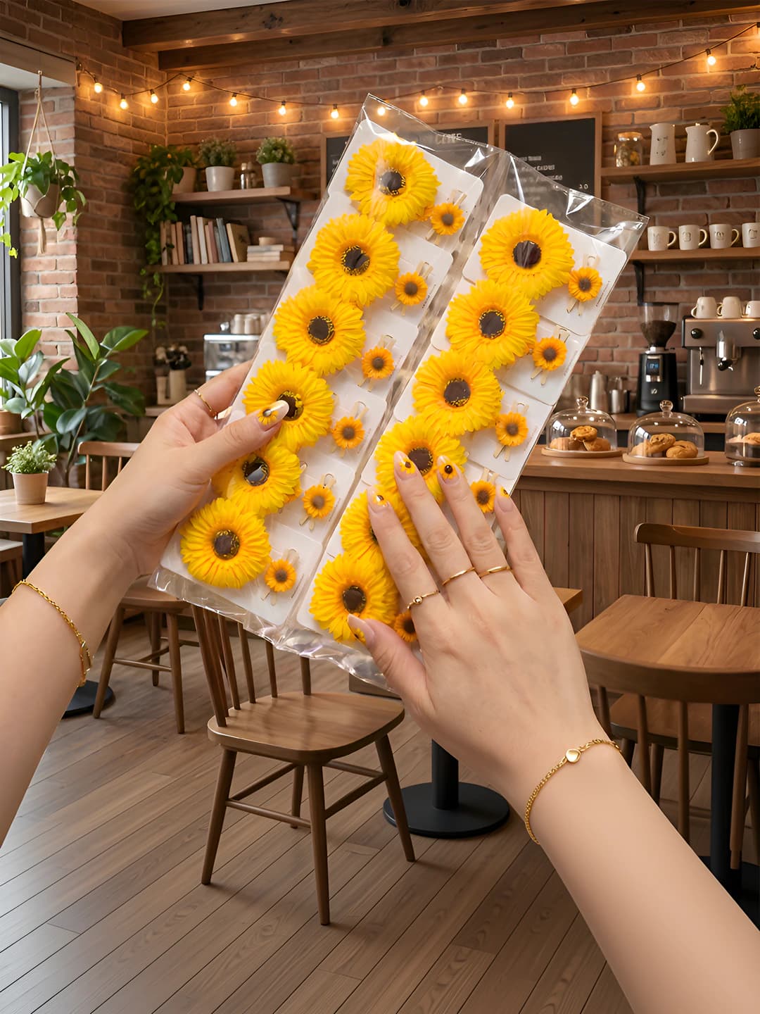 Women's sunflower hair clips: bright yellow, seamless, summer flower collection