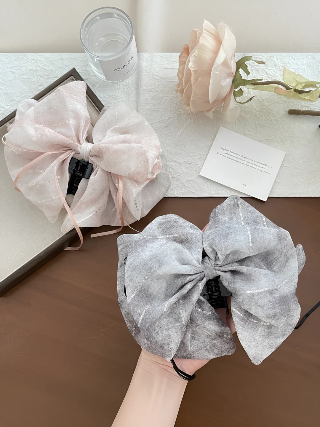 Women's chiffon bow claw hair clips, summer, country style, handmade acrylic hair clips
