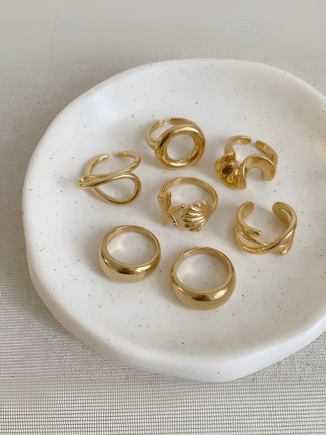 Женский комплект открытых колец из экологичной меди с покрытием 18K, французский стиль легкого люкса, элемент дизайна