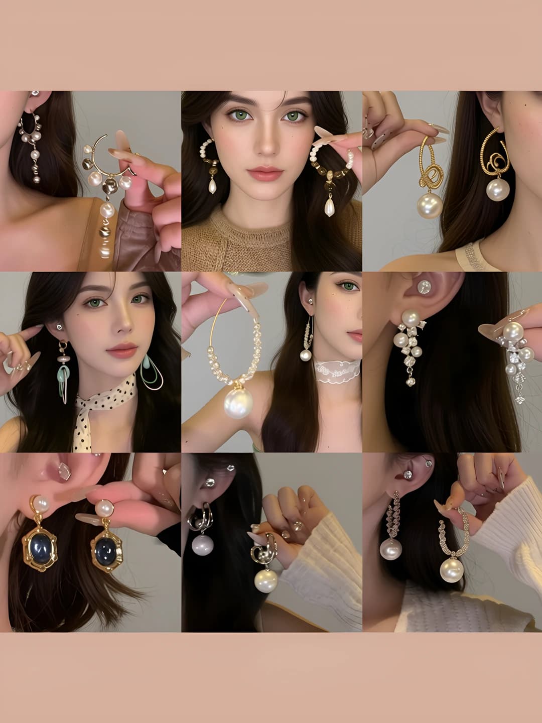 Women's French style earrings with faux pearl, flower and geometric tassel, light luxury